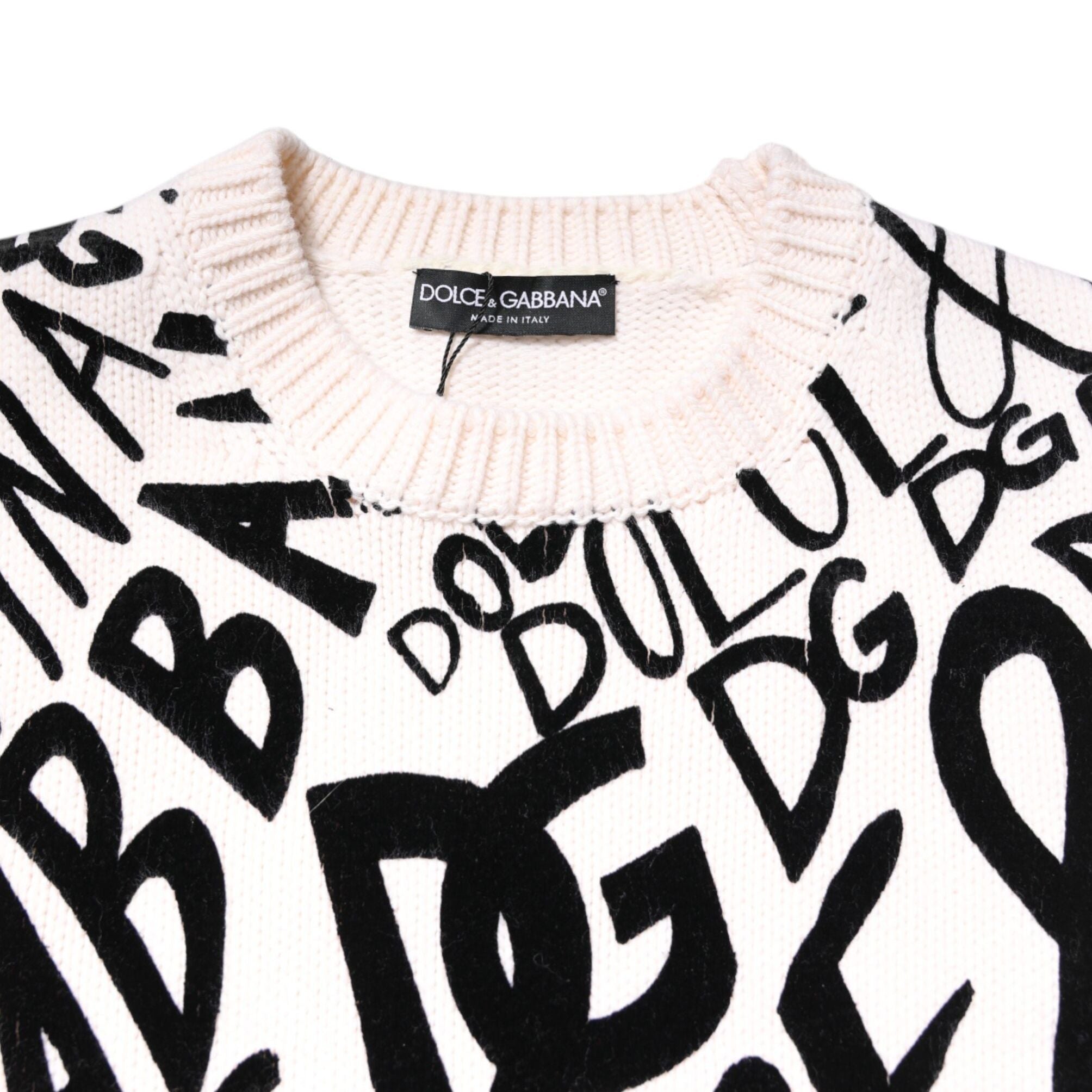 Dolce & Gabbana White Black Logo Print Women Pullover Sweater