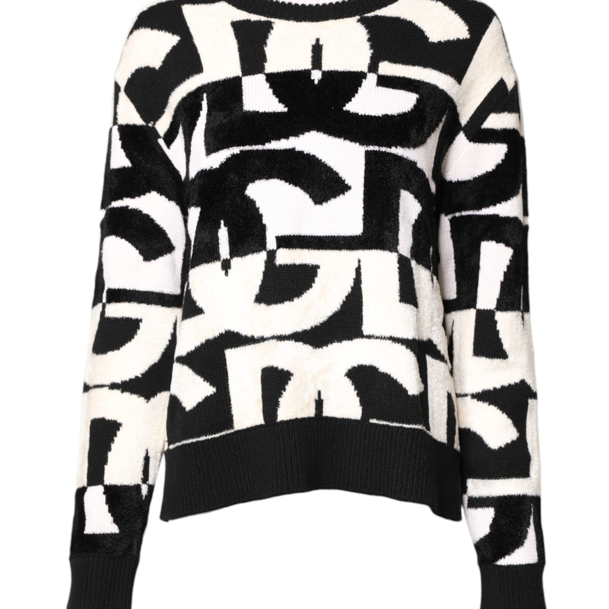 Dolce & Gabbana White Black Logo Print Women Pullover Sweater