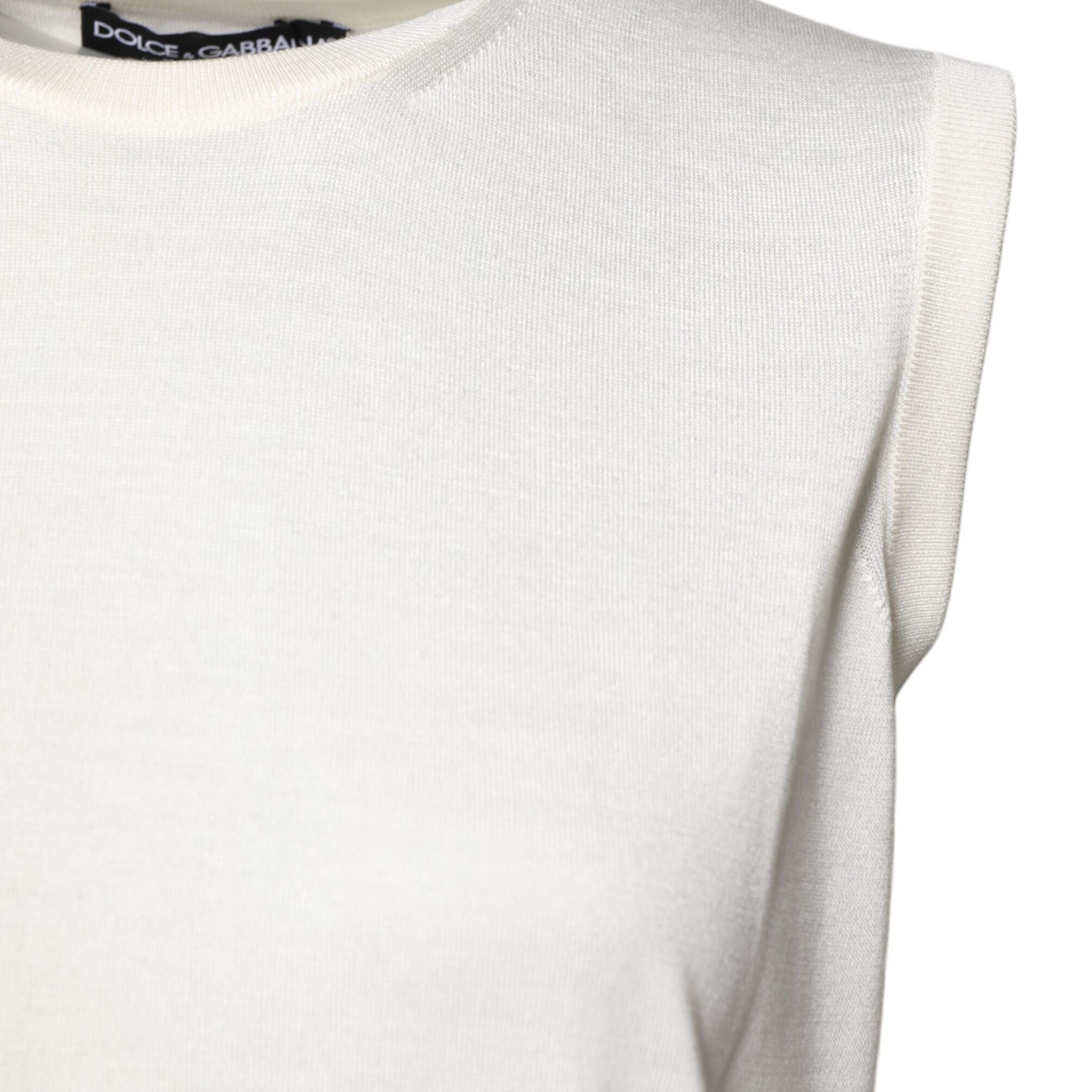 Dolce & Gabbana White Silk Round Neck Sleeveless Tank Top