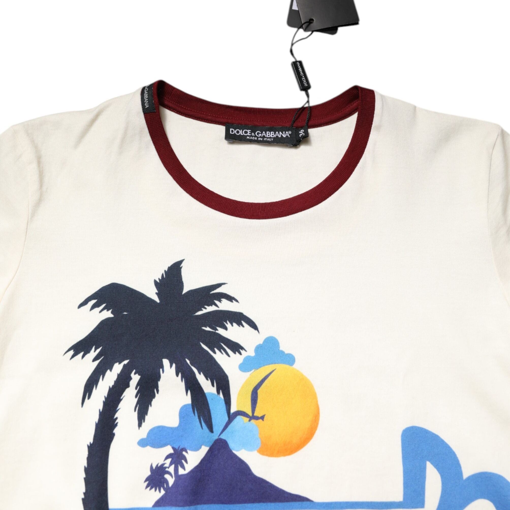 Dolce & Gabbana White Cotton Print Short Sleeves Top T-shirt