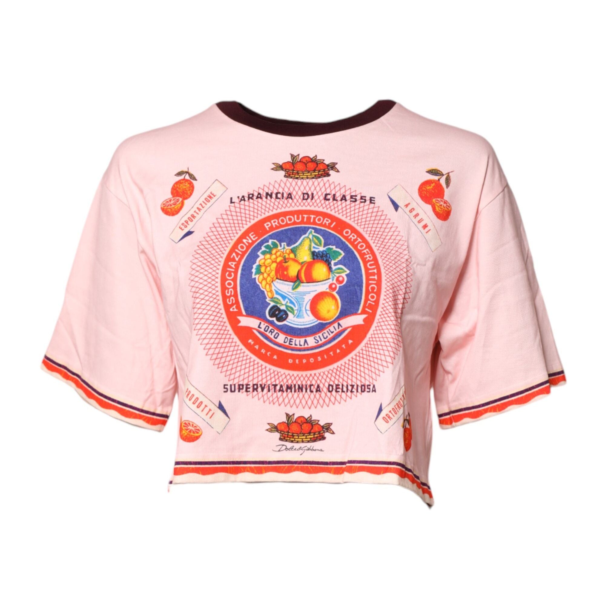Dolce & Gabbana Pink Print Cotton Short Sleeves Cropped Top