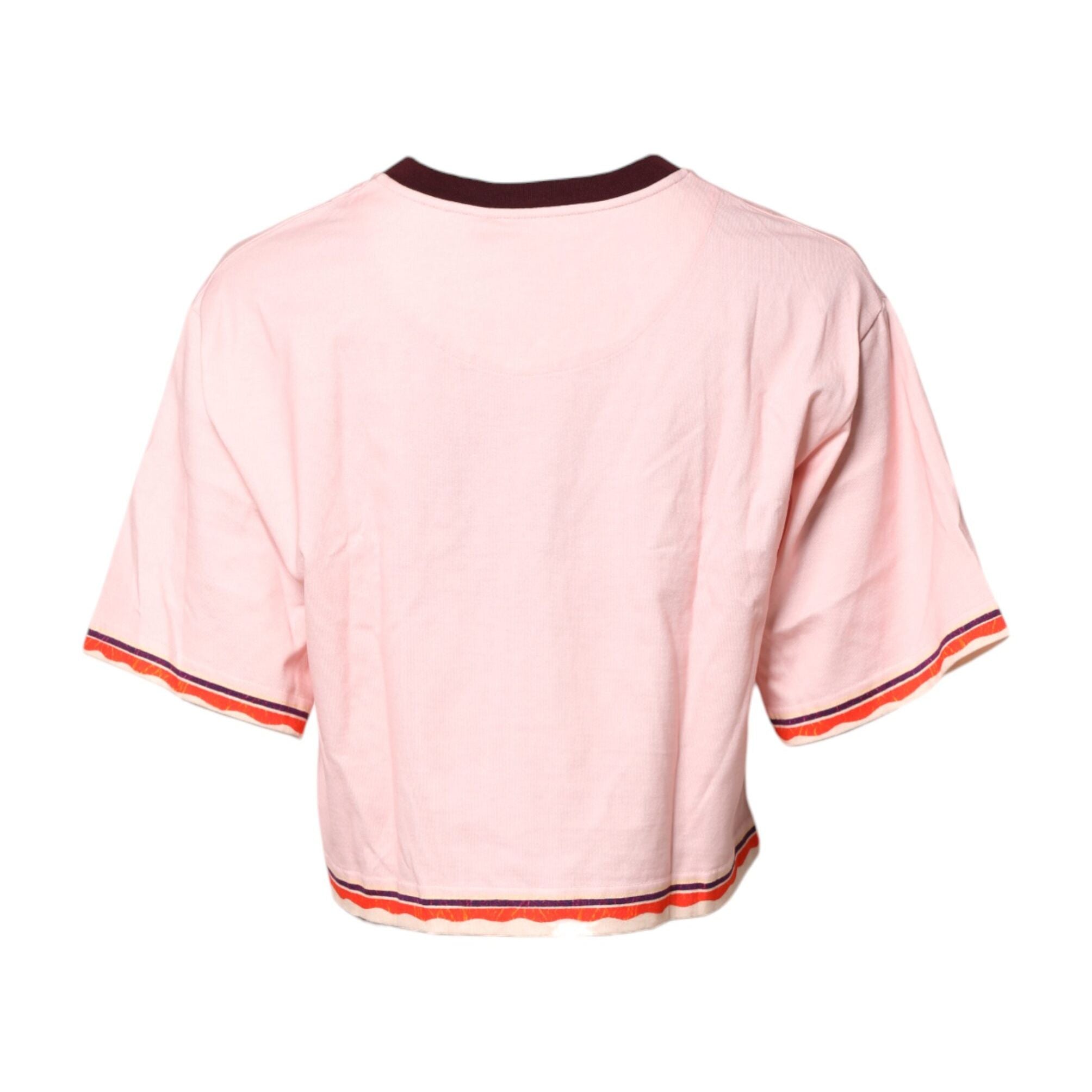 Dolce & Gabbana Pink Print Cotton Short Sleeves Cropped Top