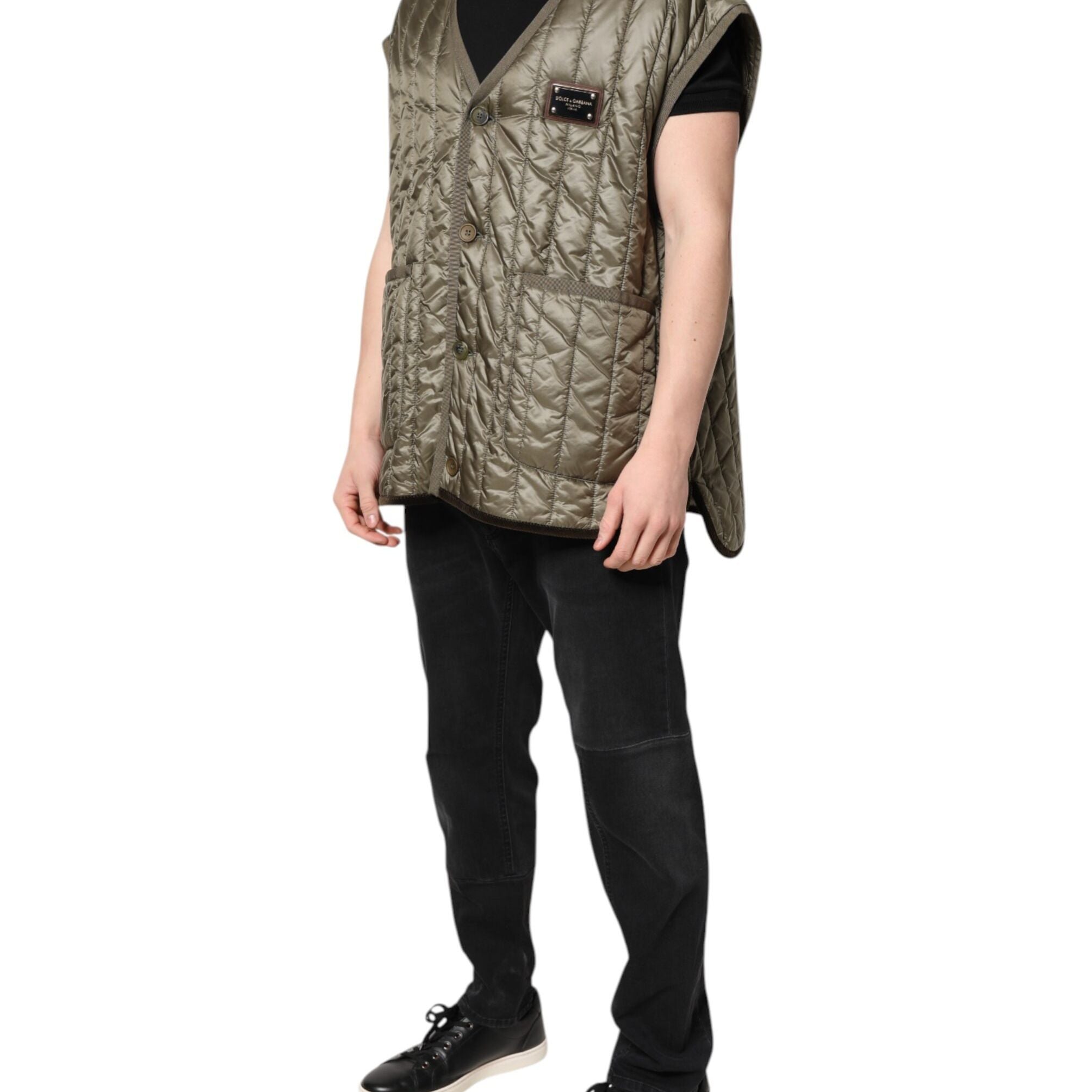 Dolce & Gabbana Brown Logo Plaque Quilted Vest Jacket