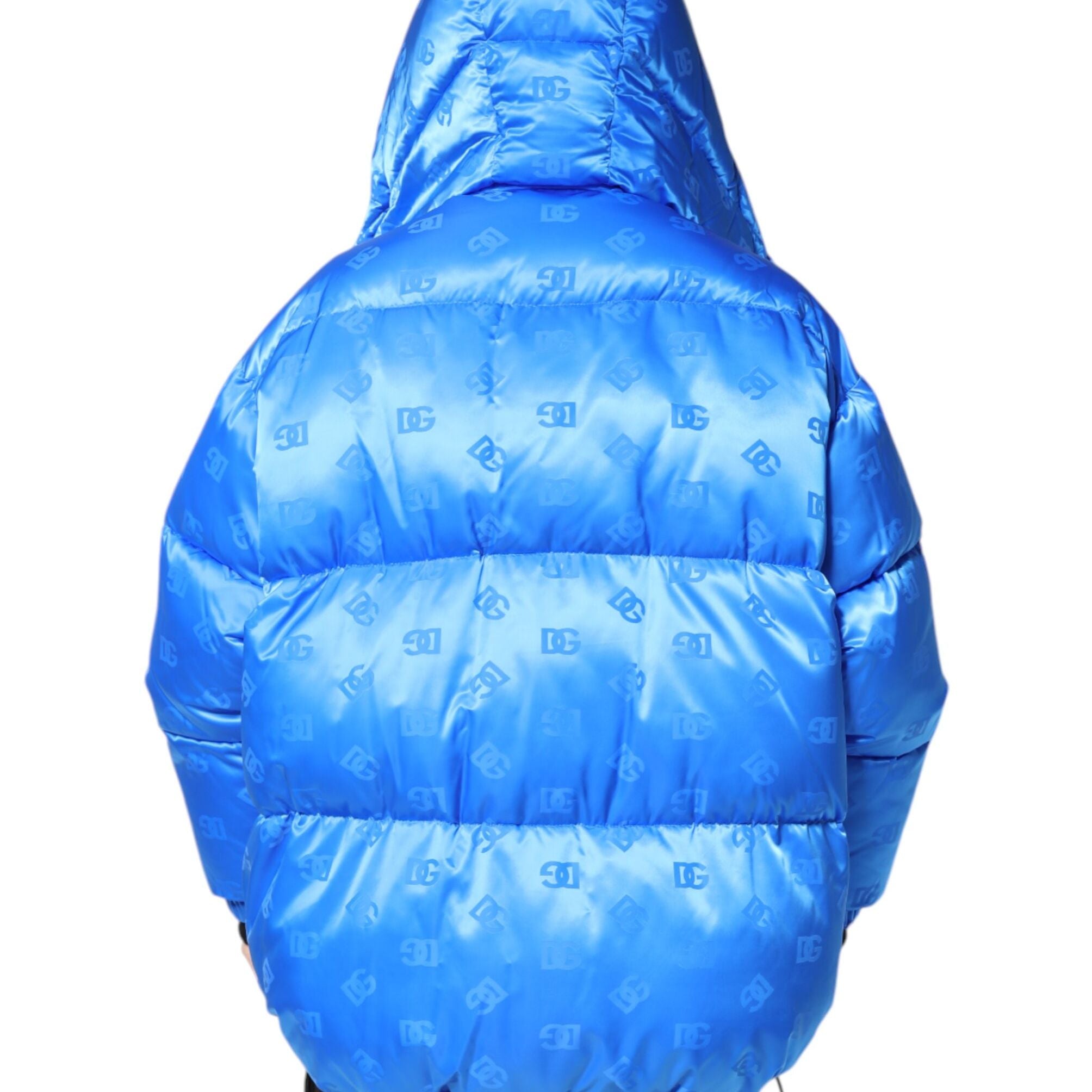Dolce & Gabbana Blue Logo Full Zip Hooded Quilted Jacket