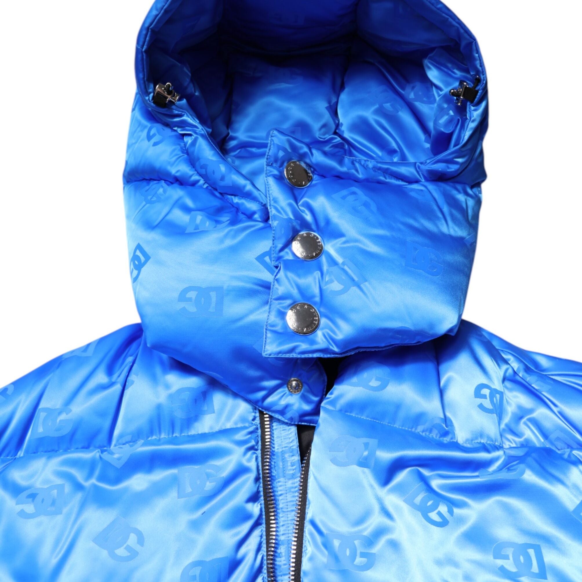 Dolce & Gabbana Blue Logo Full Zip Hooded Quilted Jacket