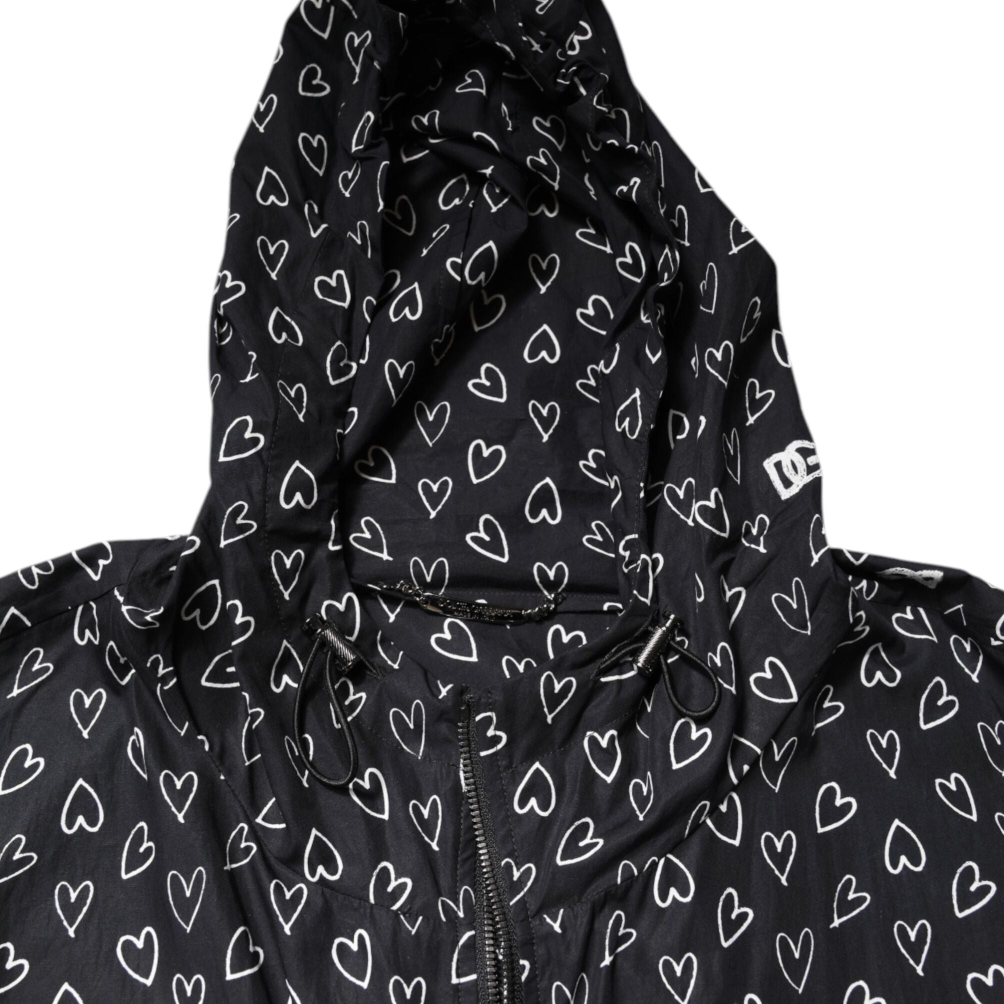 Dolce & Gabbana Black Heart Print Hooded Windbreaker Jacket