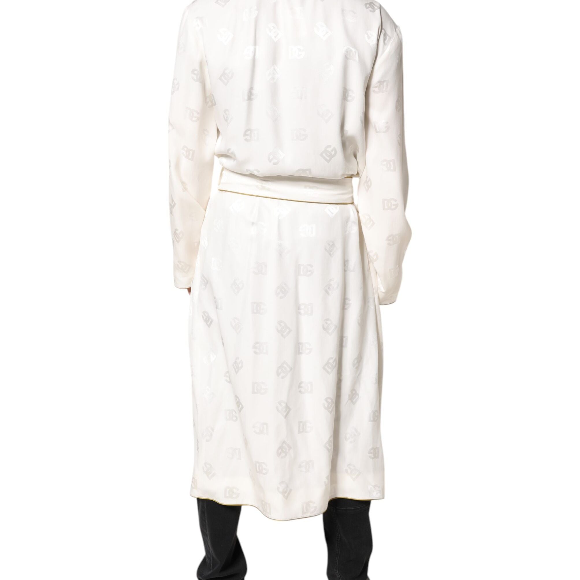 Dolce & Gabbana Ivory Silk Logo Men Wrap Robe Coat Jacket