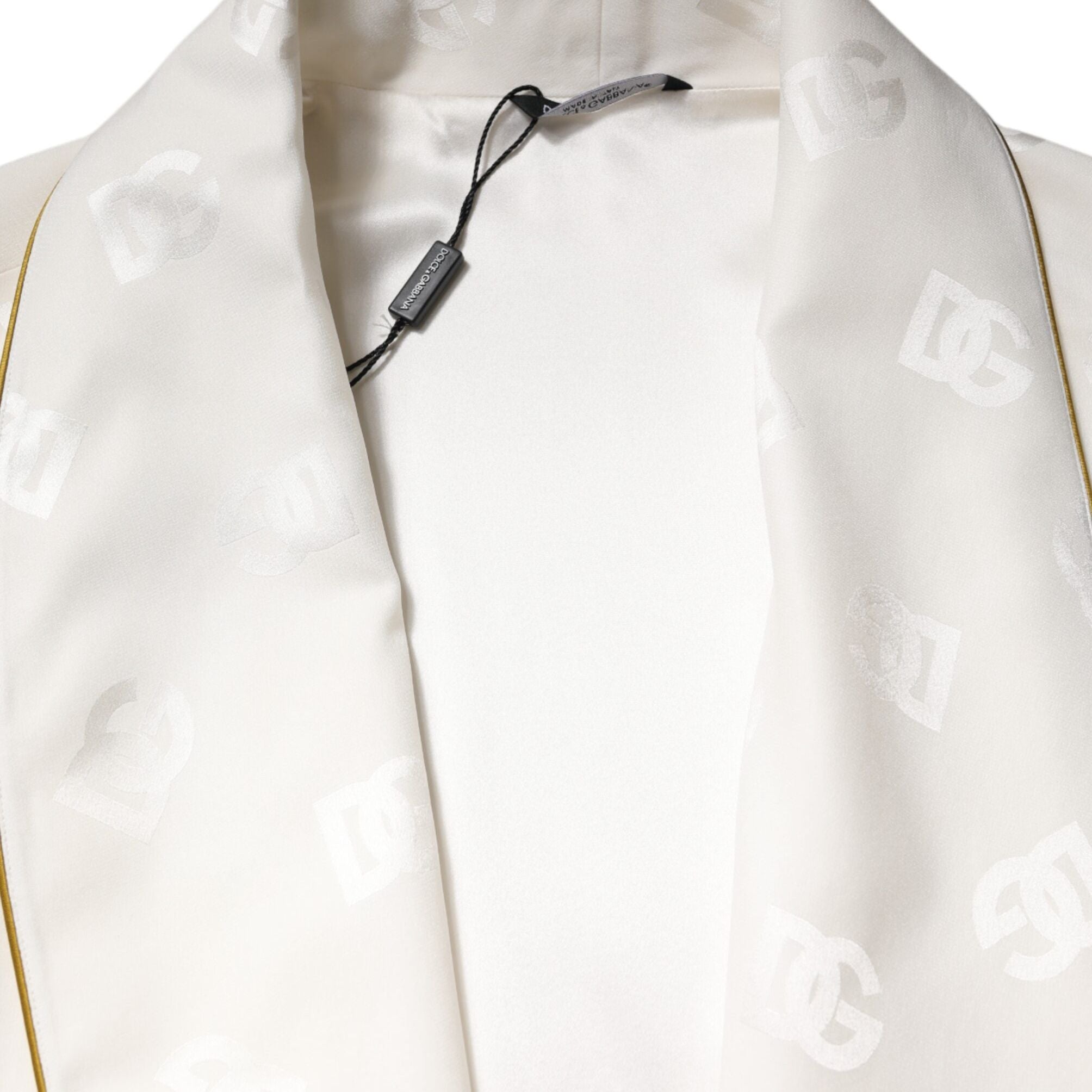 Dolce & Gabbana Ivory Silk Logo Men Wrap Robe Coat Jacket