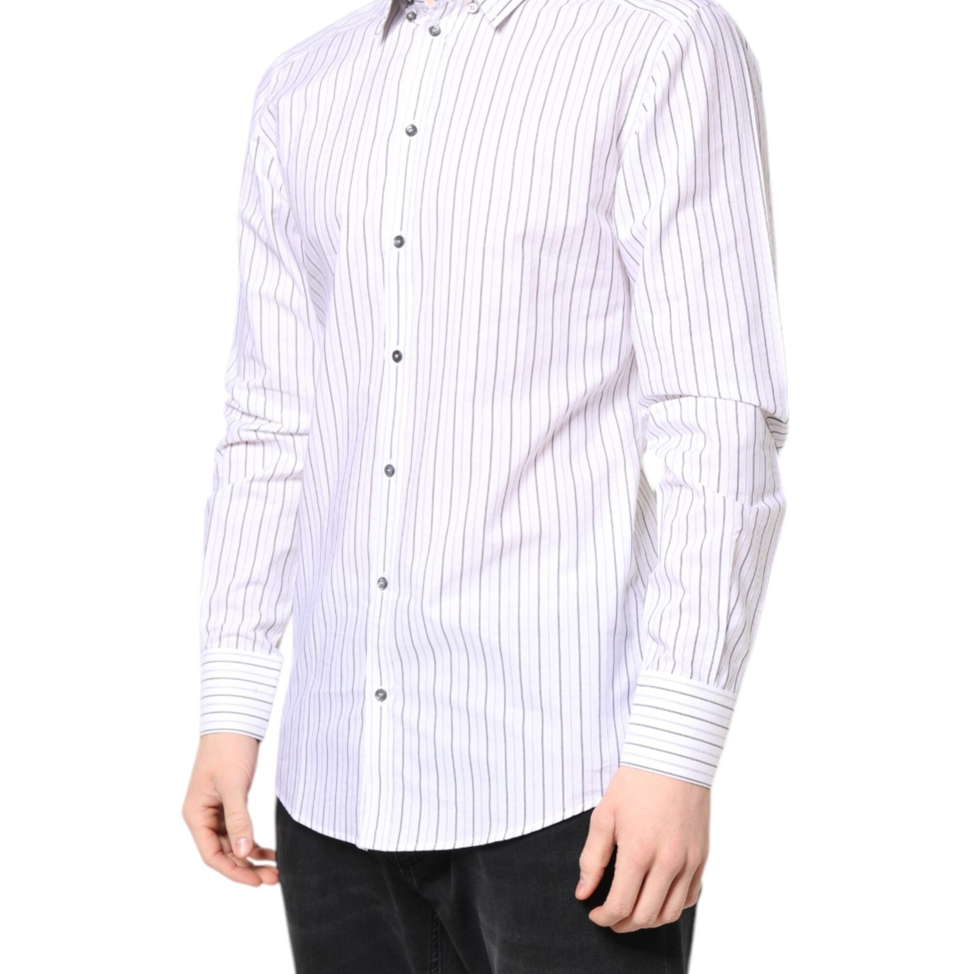 Dolce & Gabbana White Stripes Cotton GOLD Formal Dress Shirt