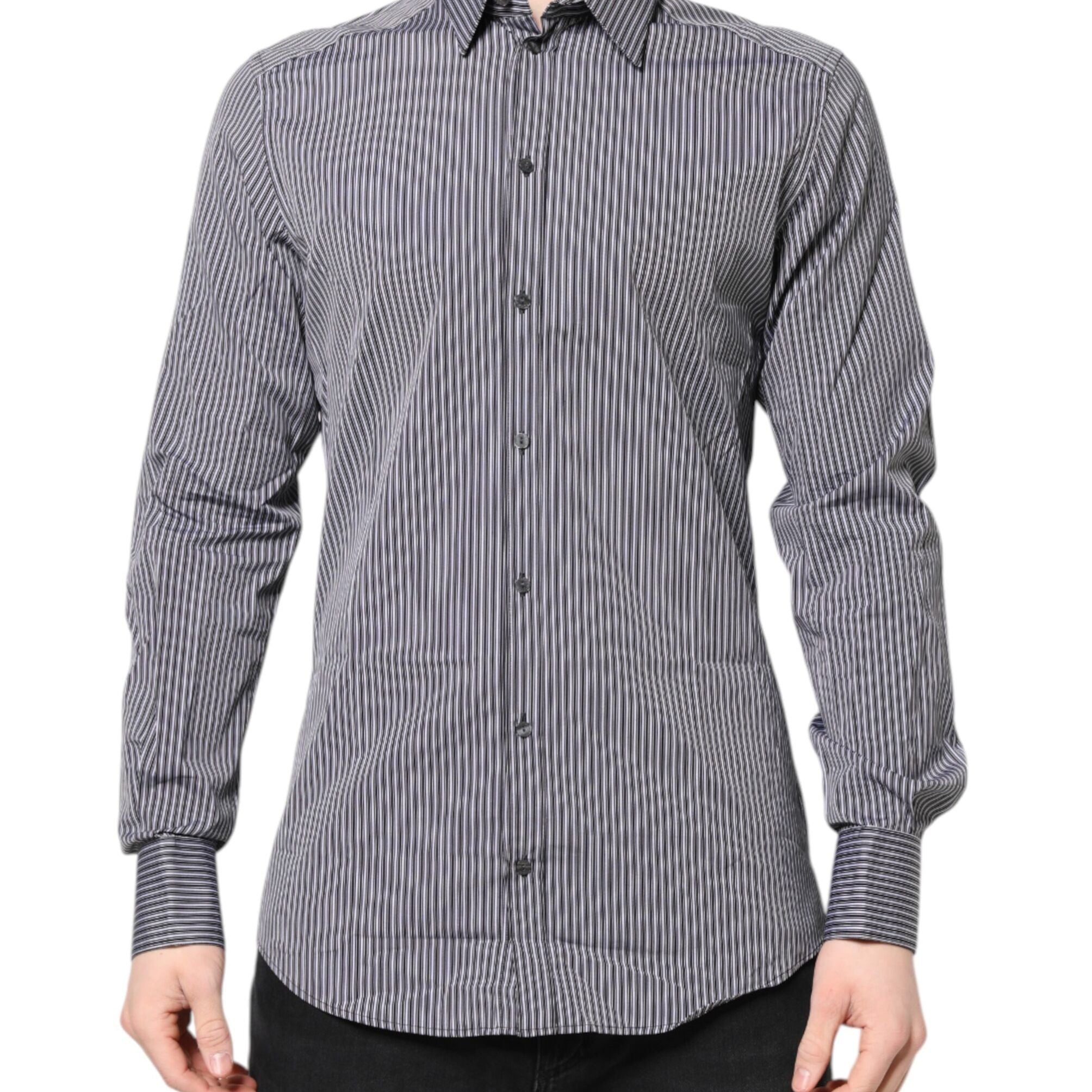Dolce & Gabbana Black White Striped GOLD Formal Dress Shirt