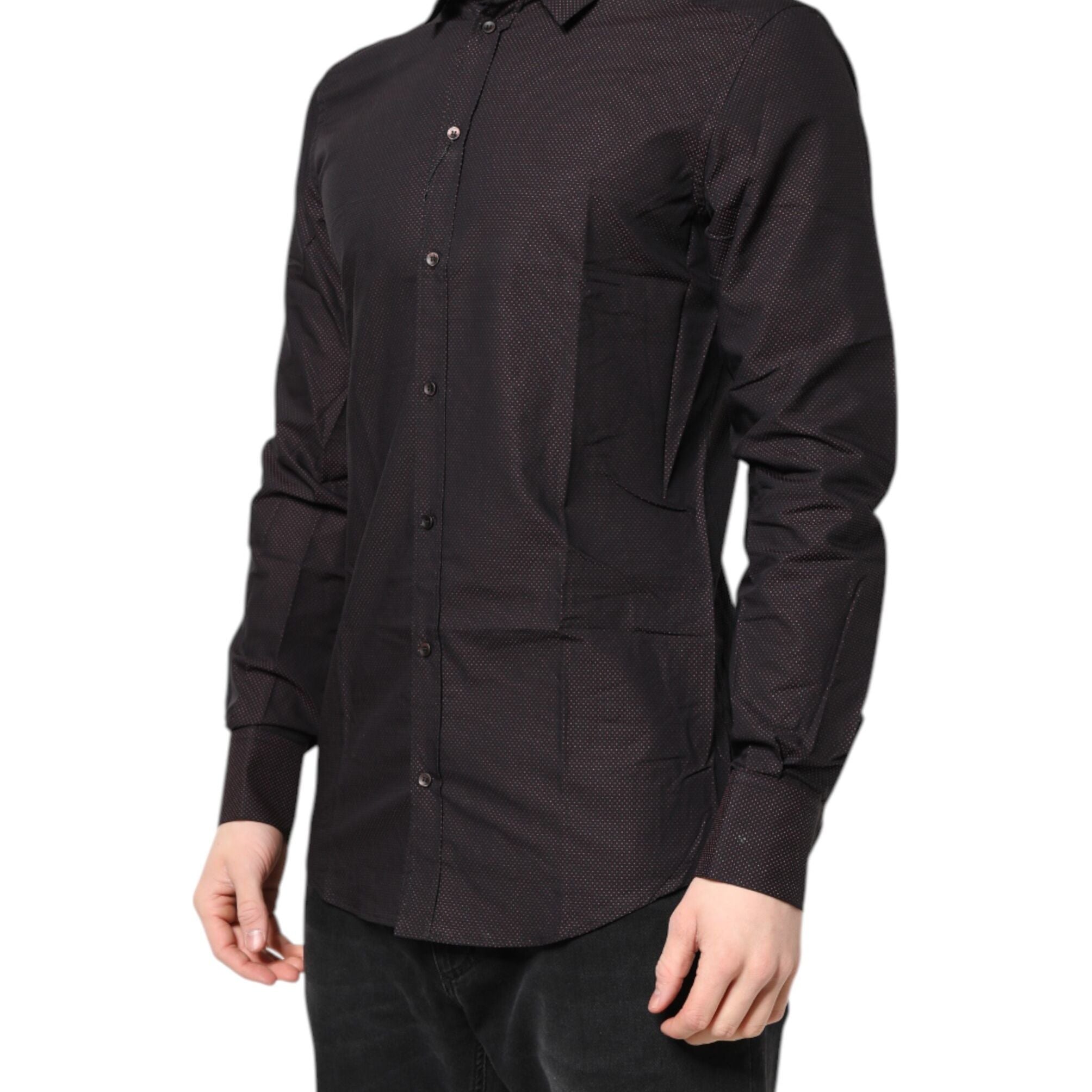 Dolce & Gabbana Maroon Jacquard Cotton GOLD Men Dress Shirt
