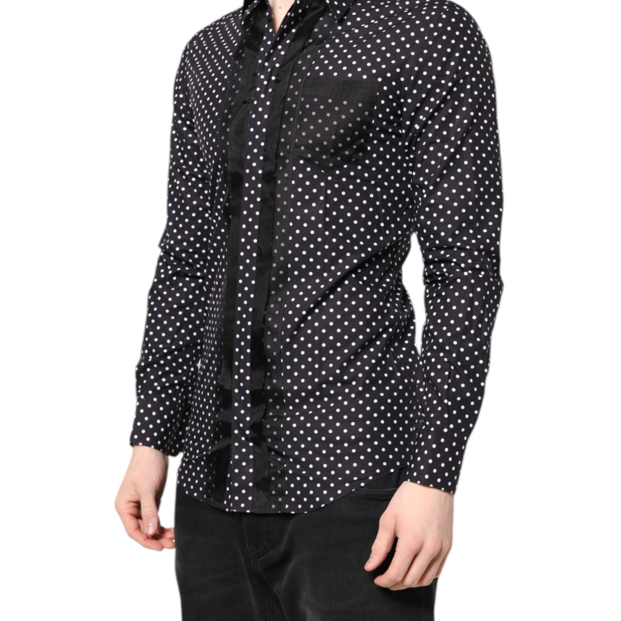Dolce & Gabbana Black Polka Dot Long Sleeves Gold Formal Shirt