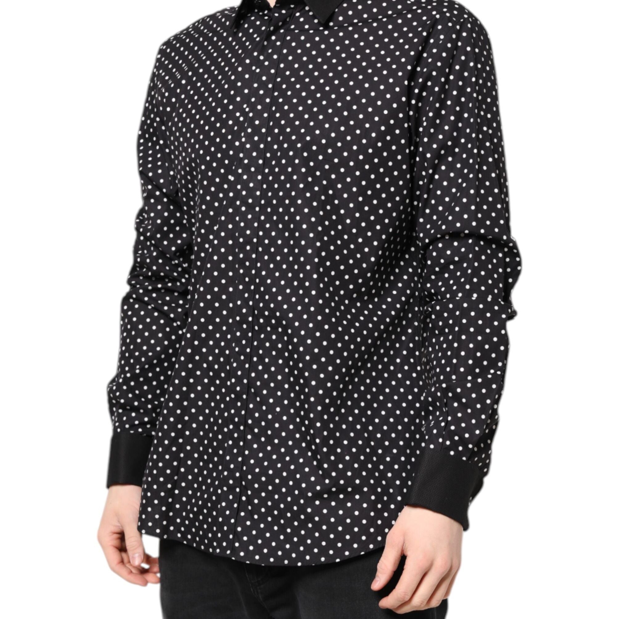 Dolce & Gabbana Black Polka Dot Cotton Formal Dress Shirt
