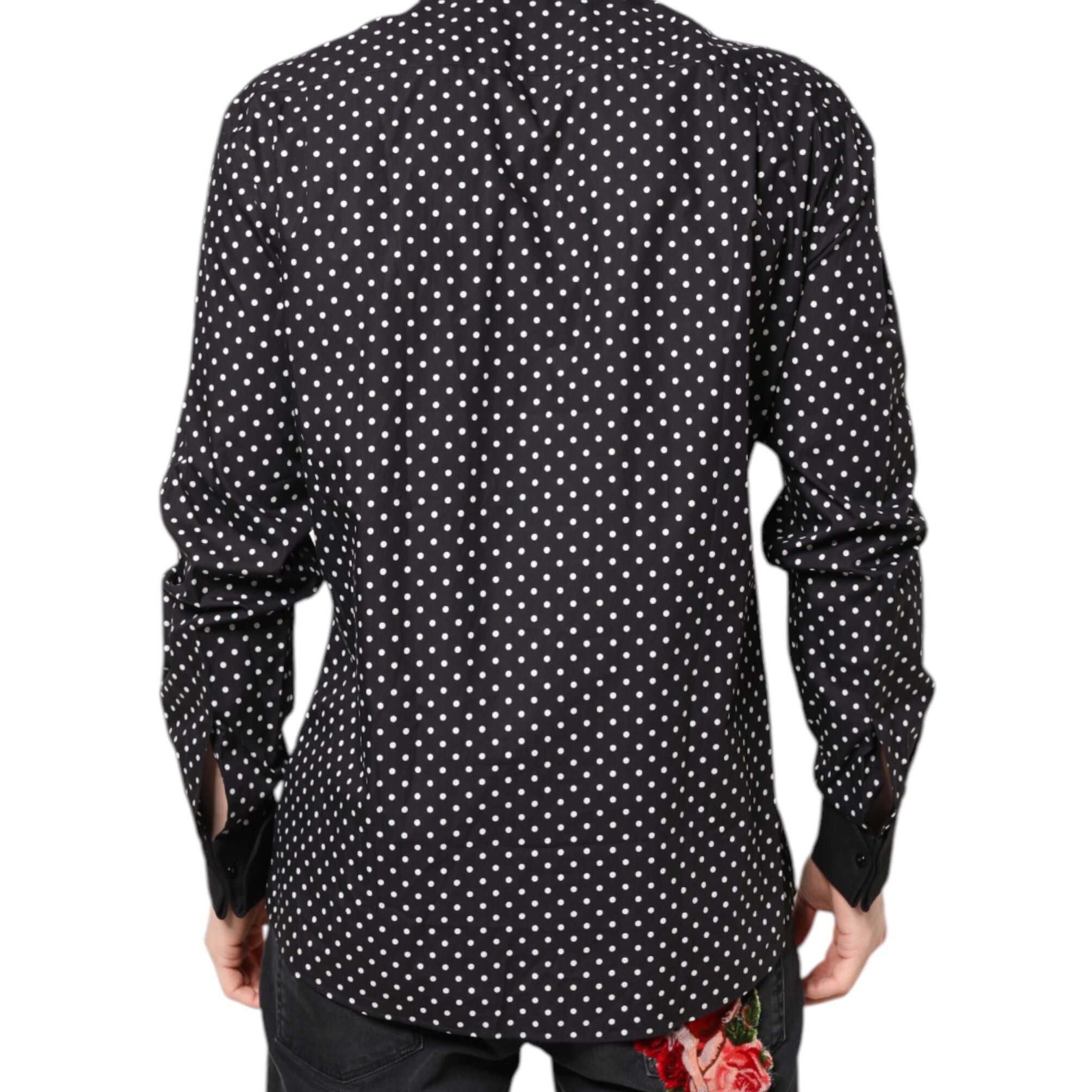 Dolce & Gabbana Black Polka Dot Cotton Formal Dress Shirt