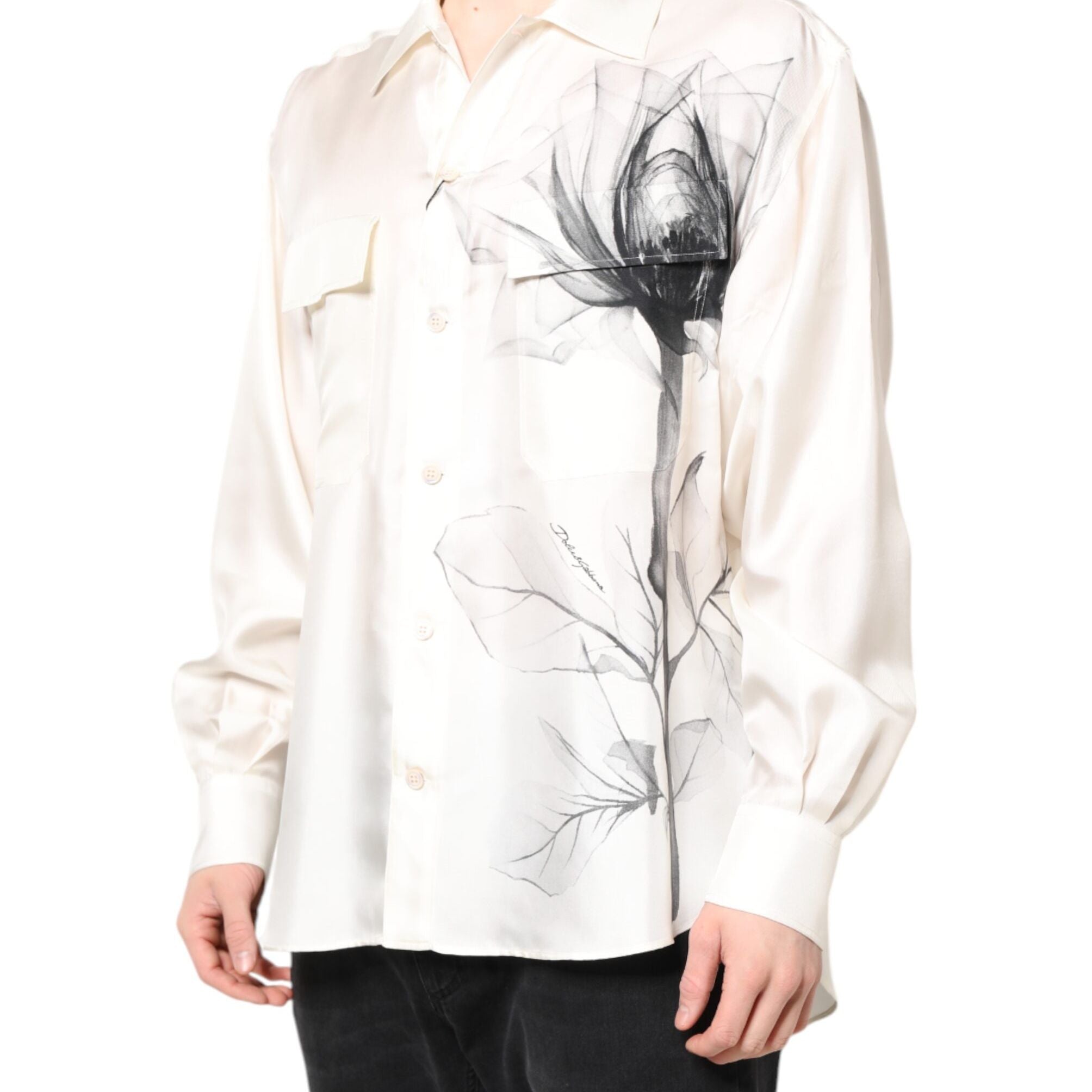 Dolce & Gabbana Ivory Silk Long Sleeves Men Casual Shirt