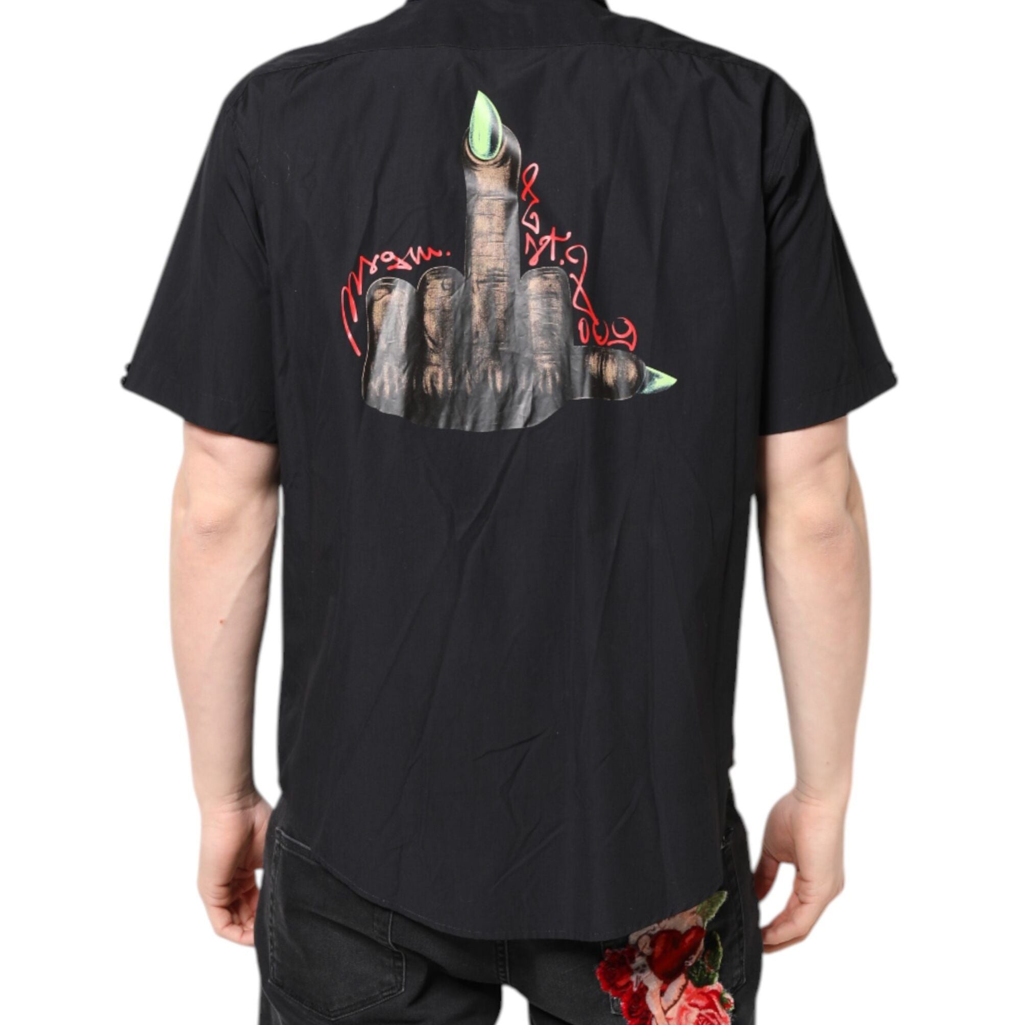 MSGM Black Printed Short Sleeves Collared Men Casual Shirt