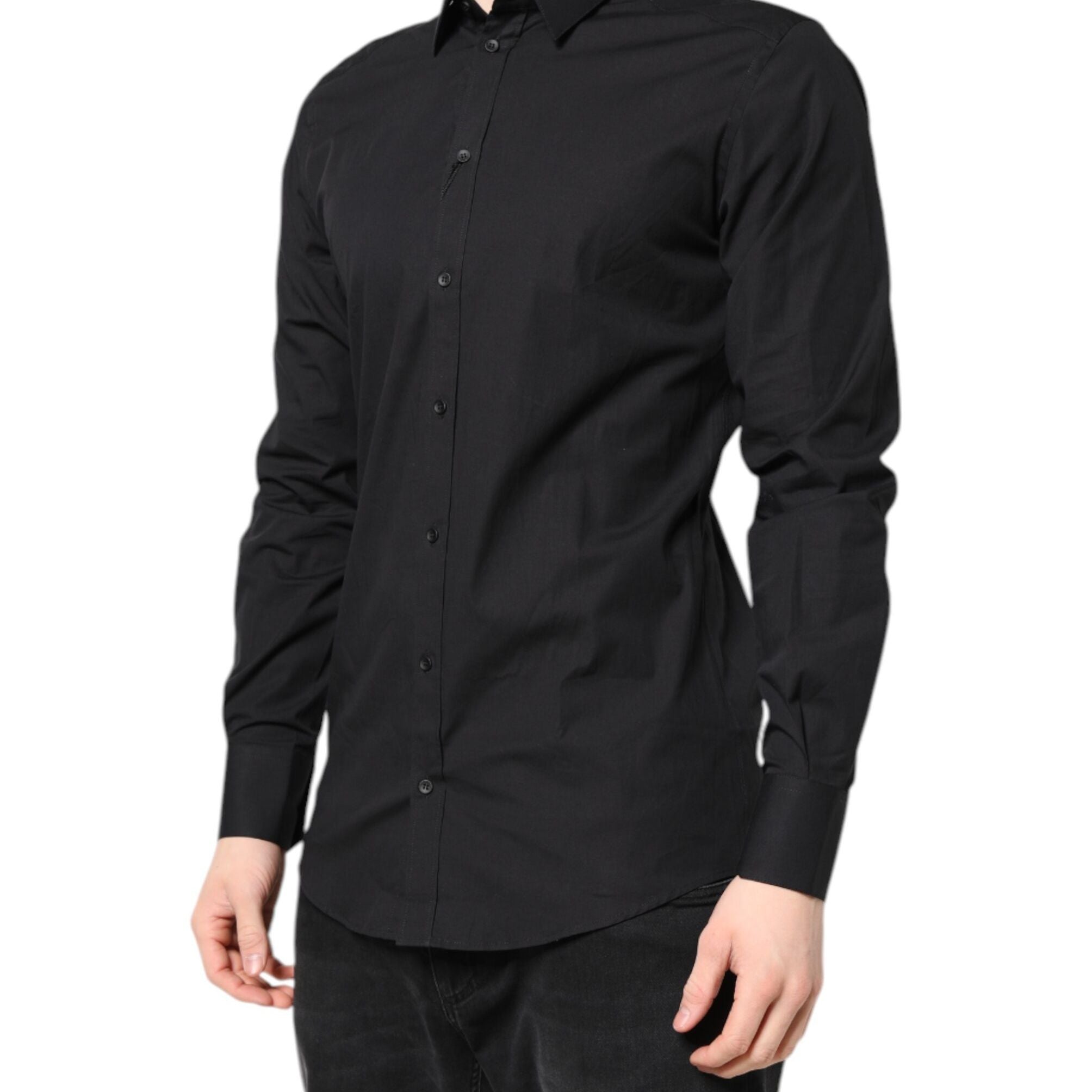 Dolce & Gabbana Black GOLD Cotton Dress Formal Shirt