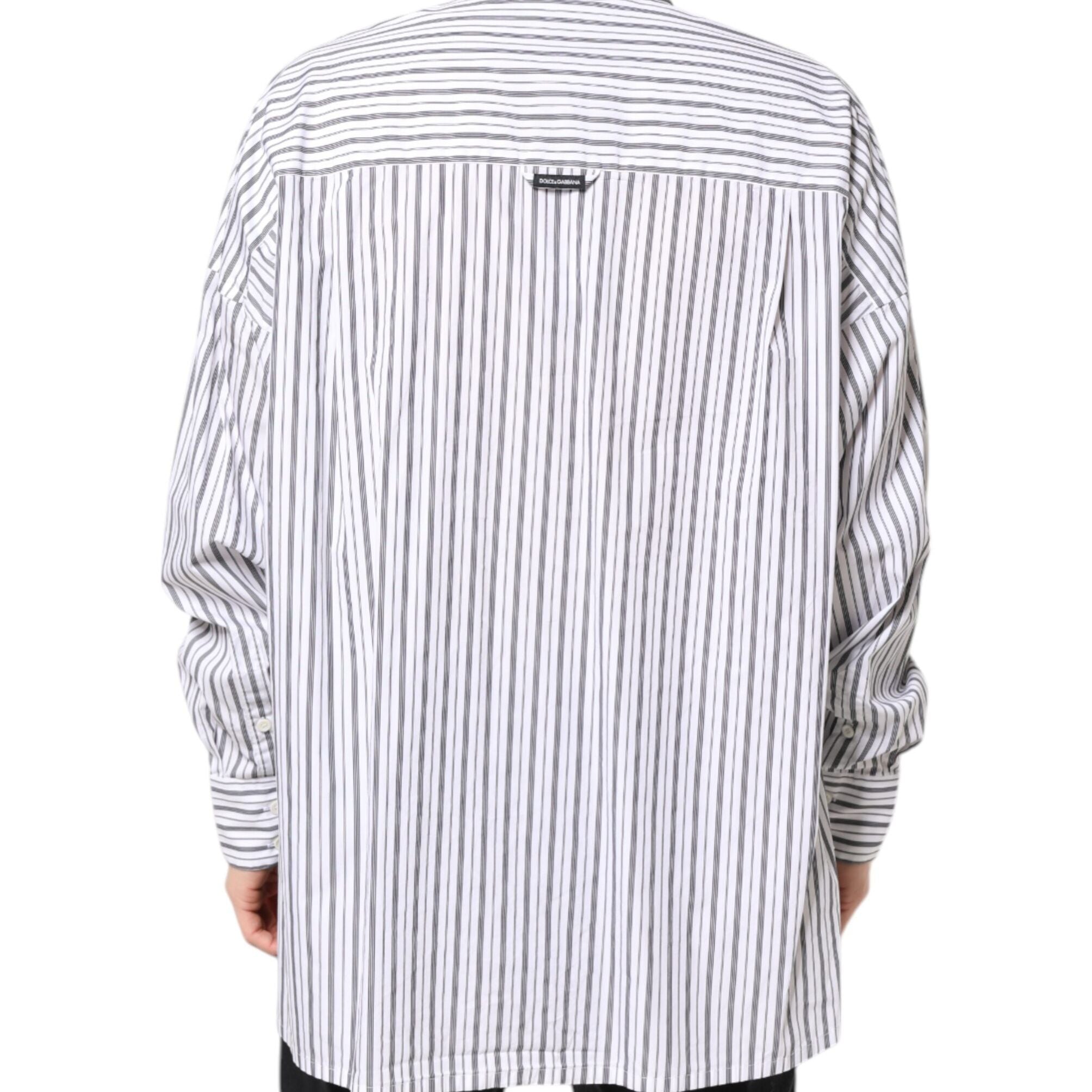 Dolce & Gabbana White Black Stripe Button Down Casual Shirt