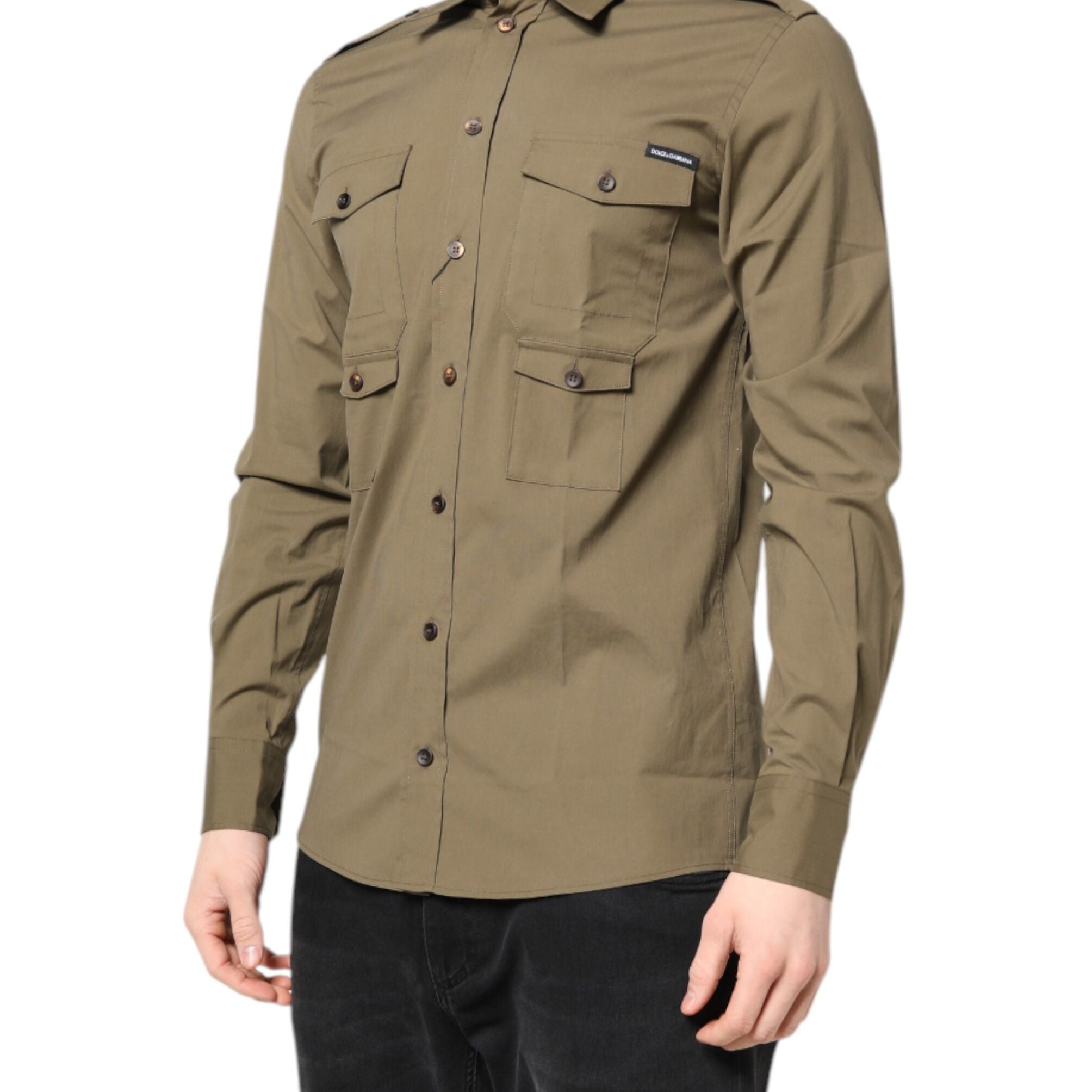 Dolce & Gabbana Brown Cotton Stretch Casual Long Sleeves Shirt