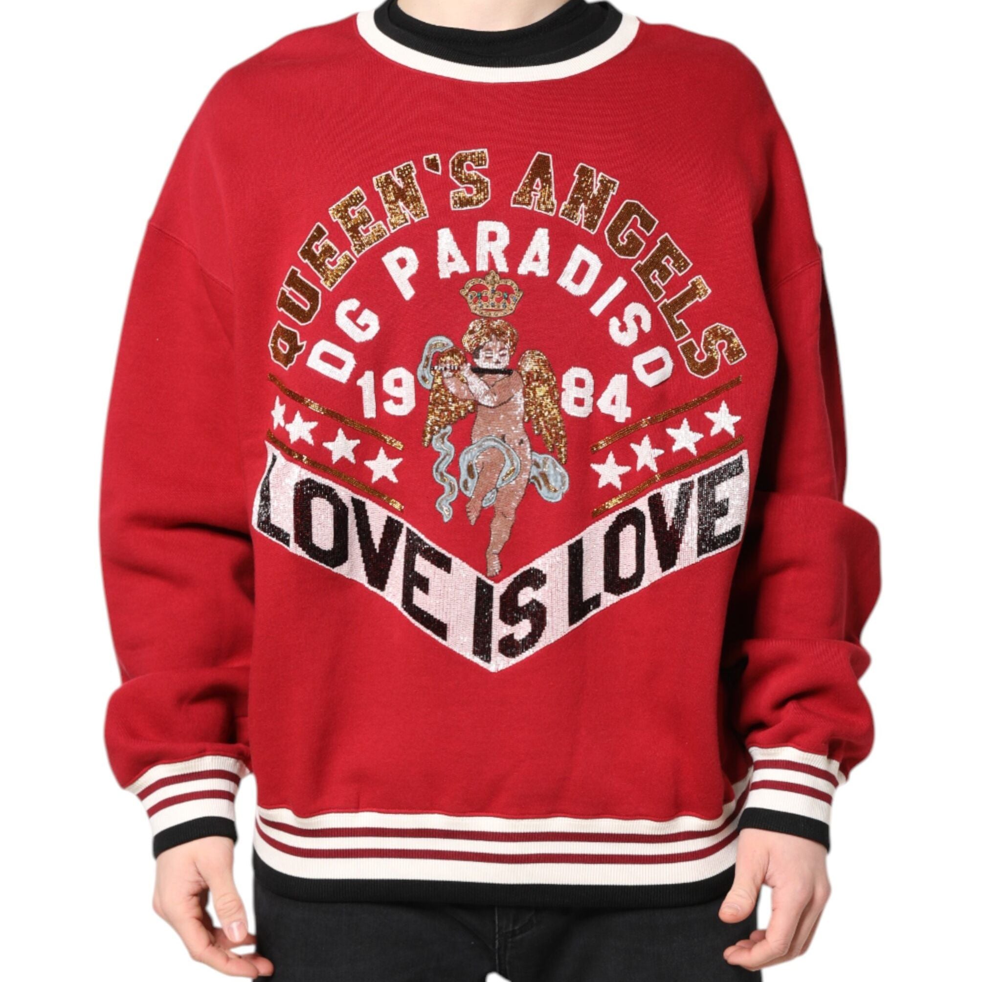Dolce & Gabbana Red Sequin Knit Pullover Sweatshirt Sweater
