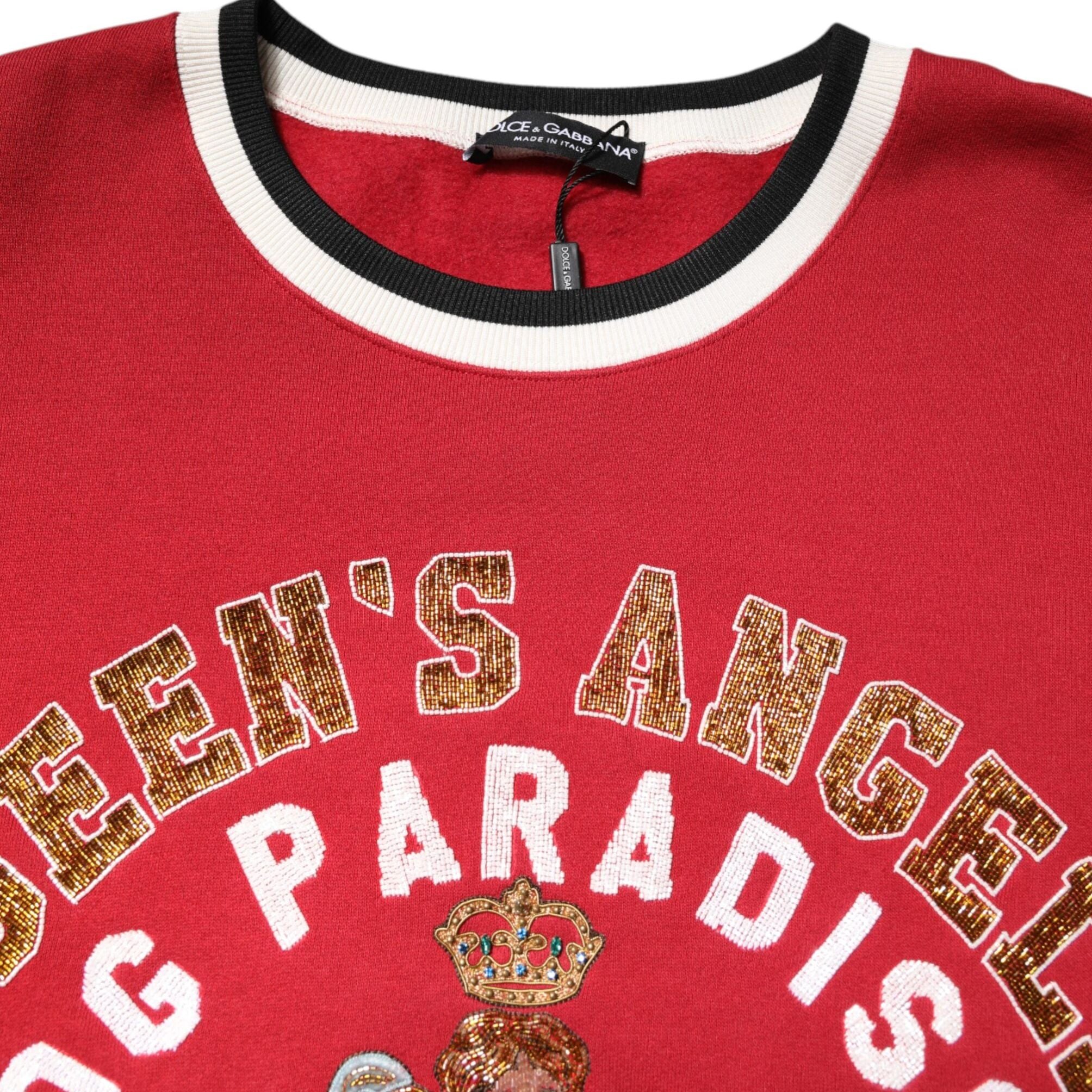 Dolce & Gabbana Red Sequin Knit Pullover Sweatshirt Sweater