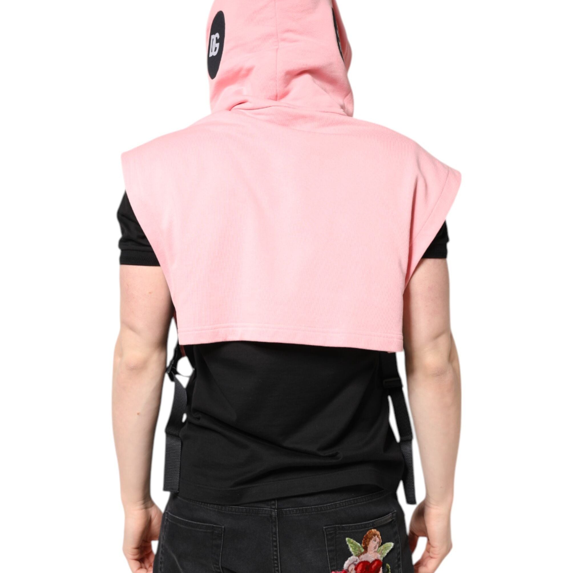 Dolce & Gabbana Pink Cotton Hooded Men Sportswear Vest Sweater