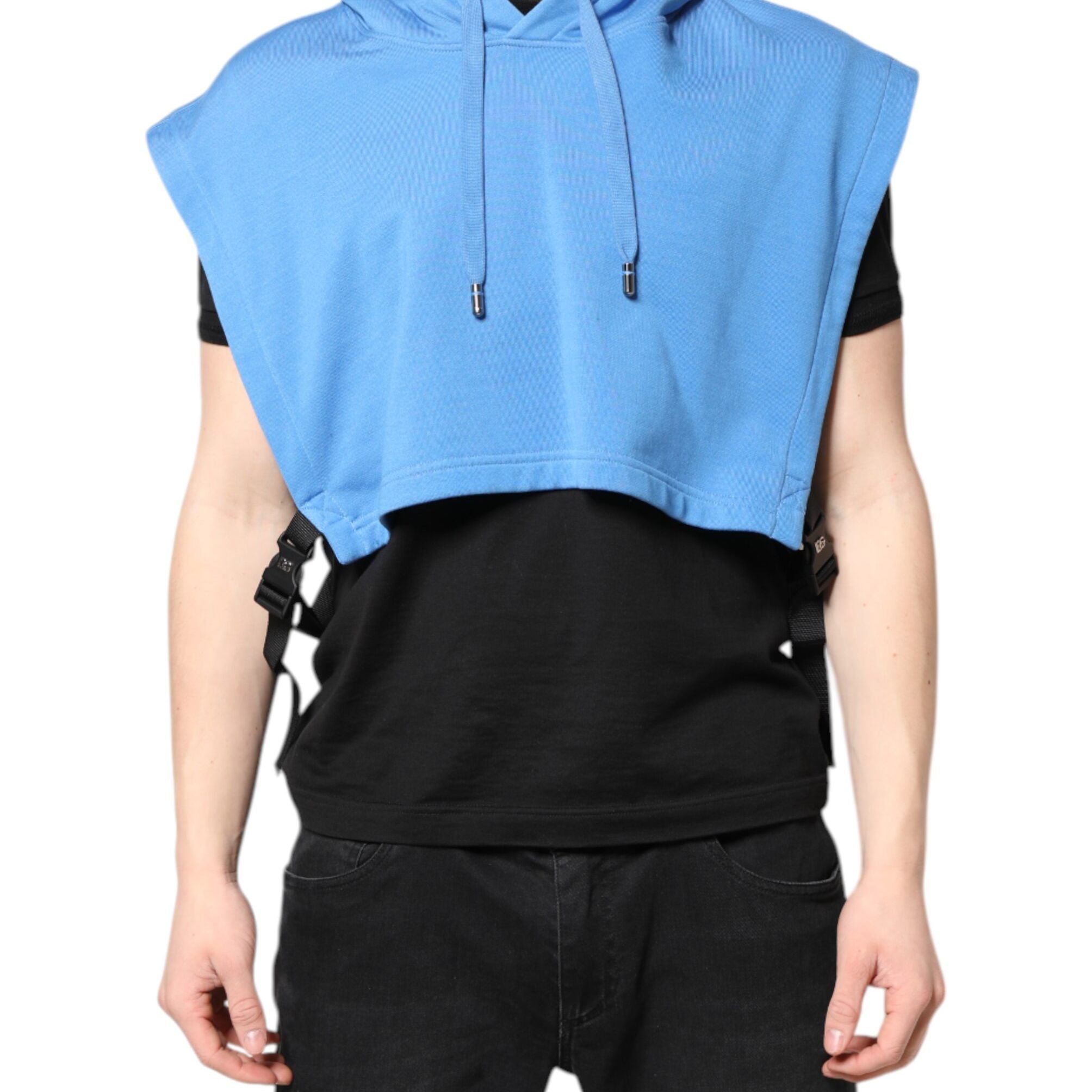 Dolce & Gabbana Blue Cotton Hooded Men Sportswear Vest Sweater