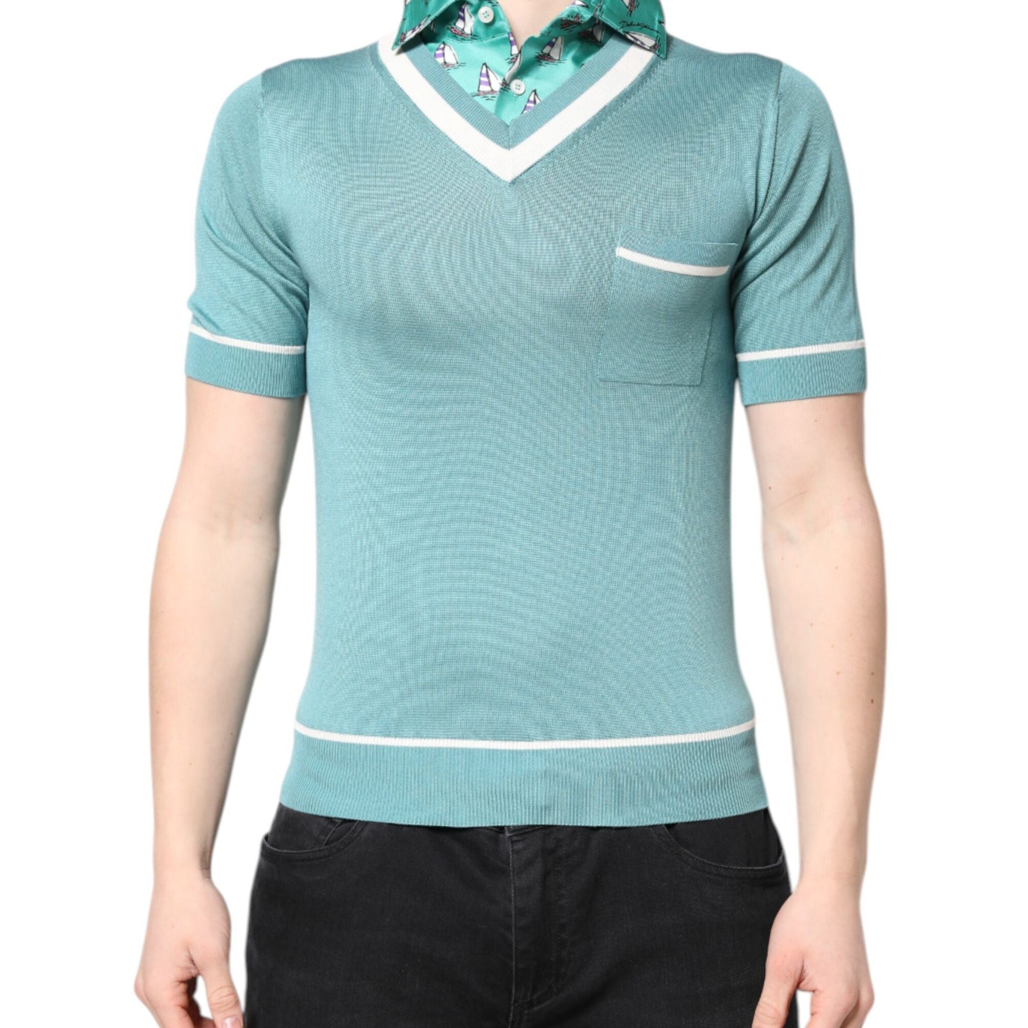 Dolce & Gabbana Green Printed Collared Short Sleeve T-shirt
