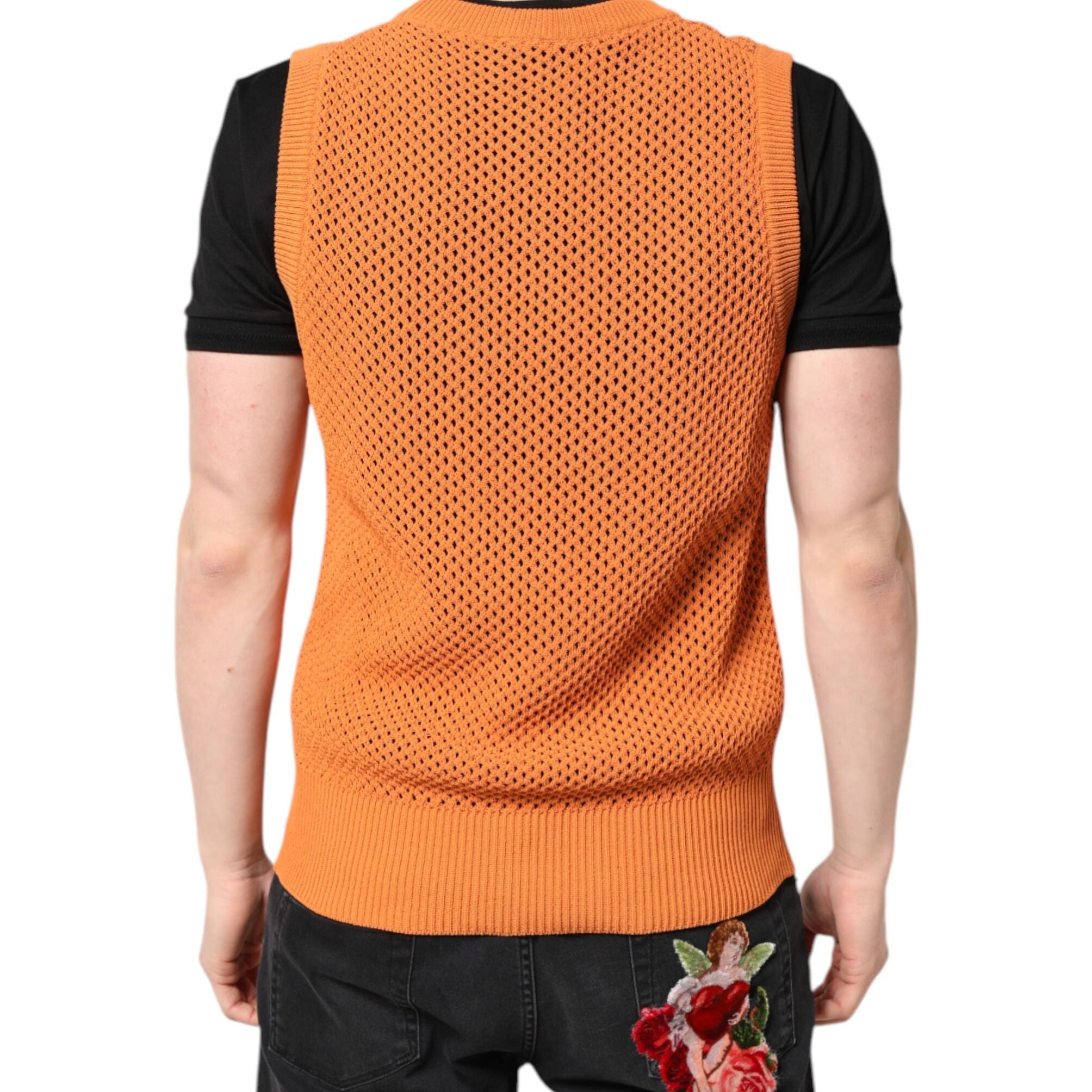 Dolce & Gabbana Orange Cashmere Round Neck Sleeveless T-shirt