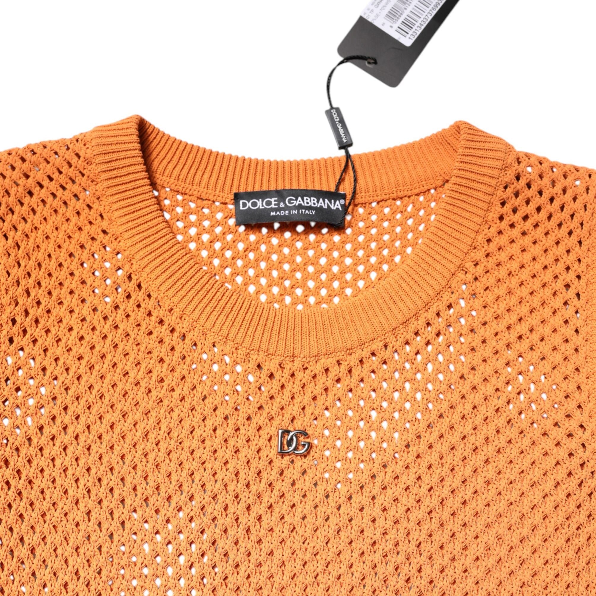 Dolce & Gabbana Orange Cashmere Round Neck Sleeveless T-shirt