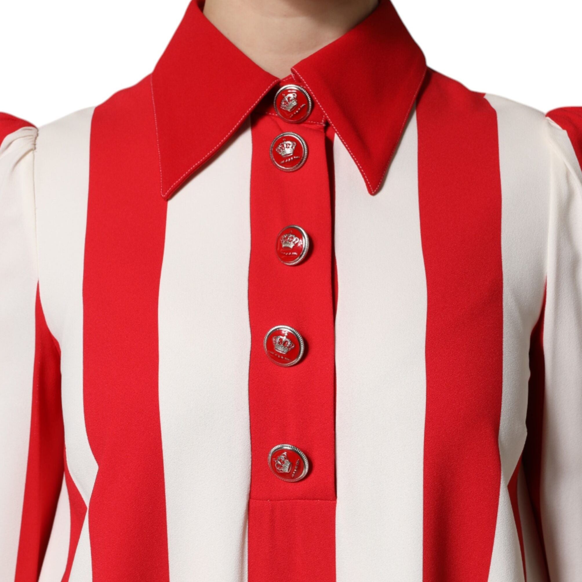 Dolce & Gabbana White Red Stripes Long Sleeves Mini Dress