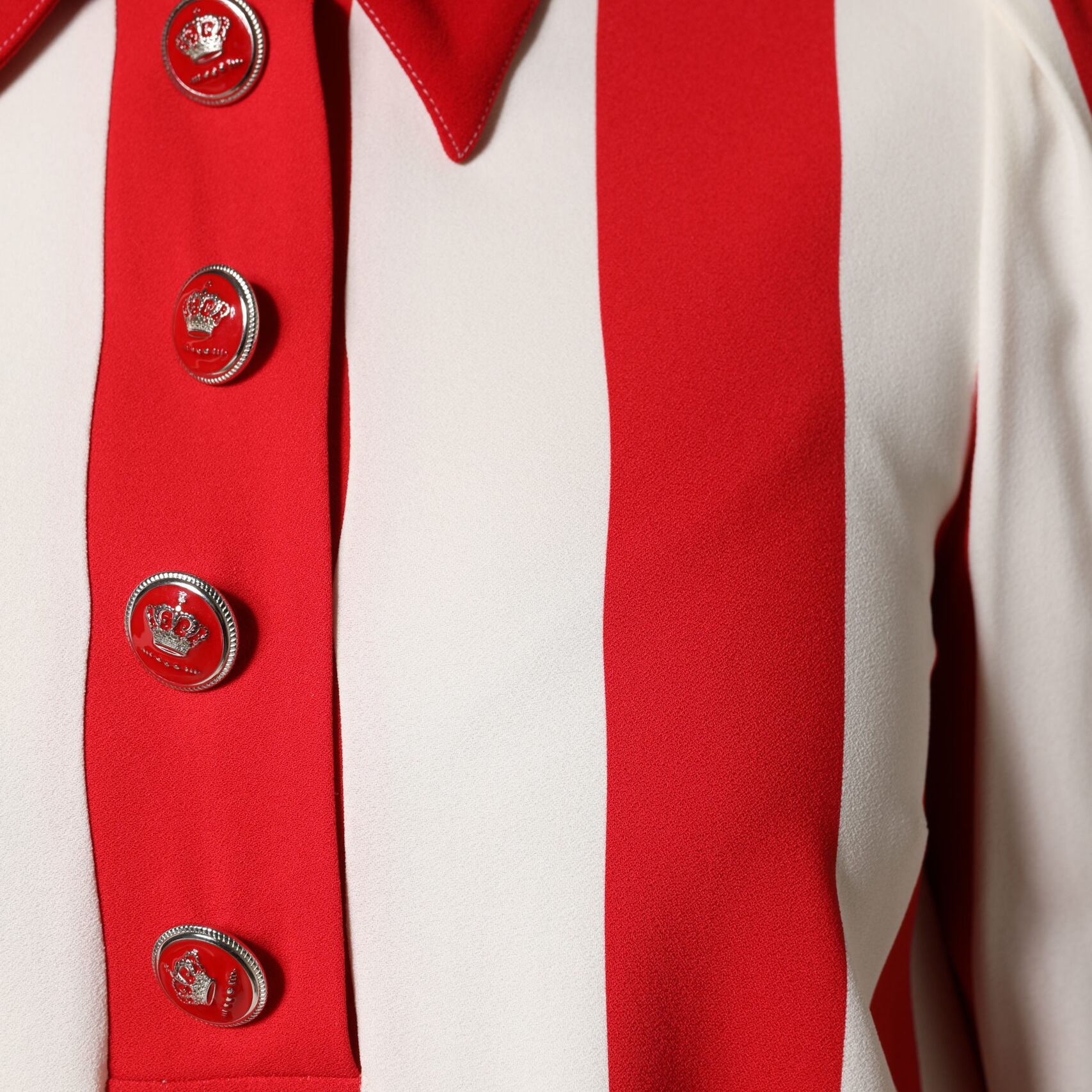 Dolce & Gabbana White Red Stripes Long Sleeves Mini Dress
