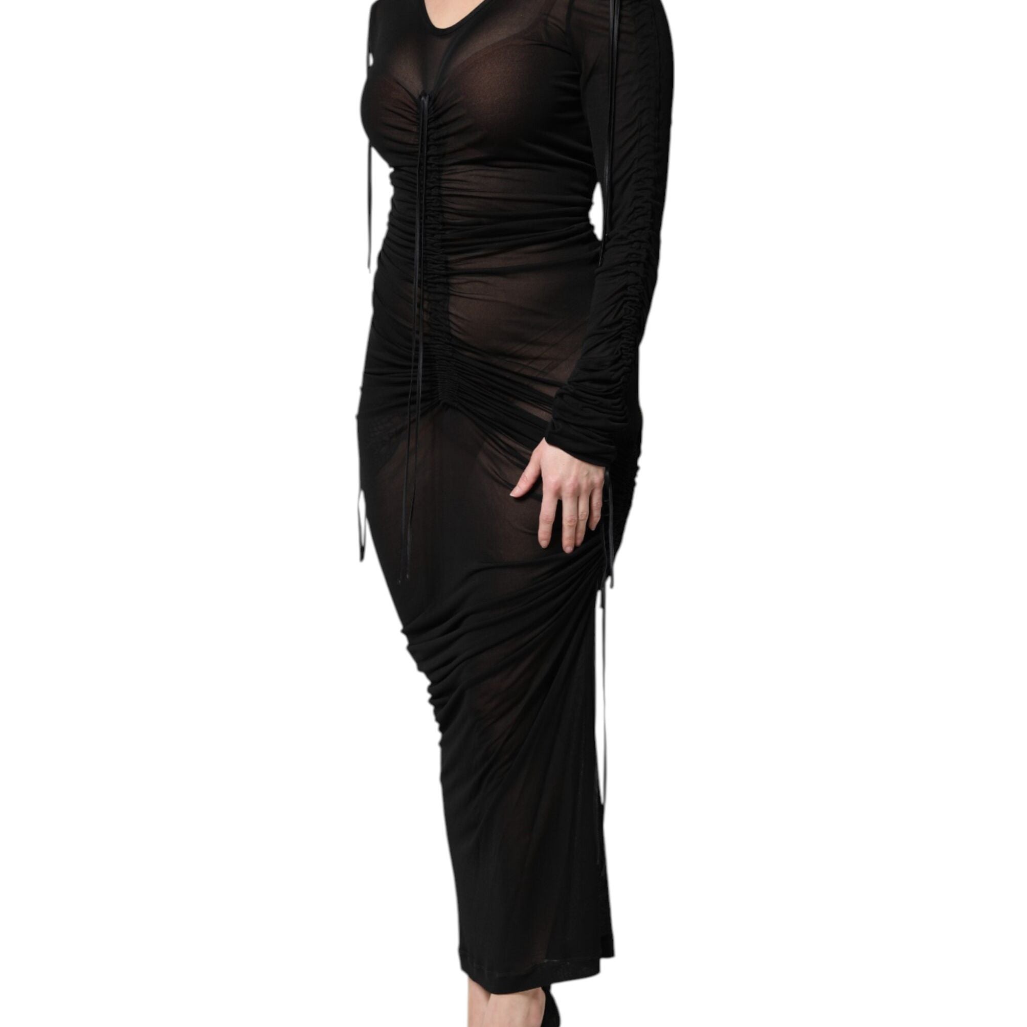 Dolce & Gabbana Black Mesh Trim Bodycon Long Sheath Dress