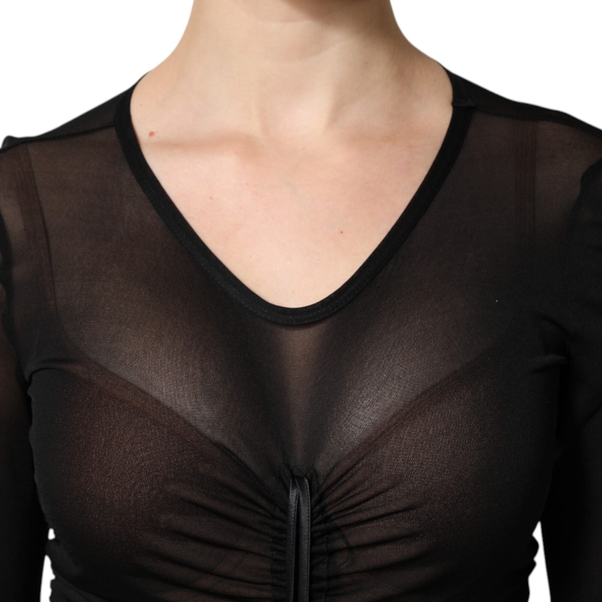 Dolce & Gabbana Black Mesh Trim Bodycon Long Sheath Dress
