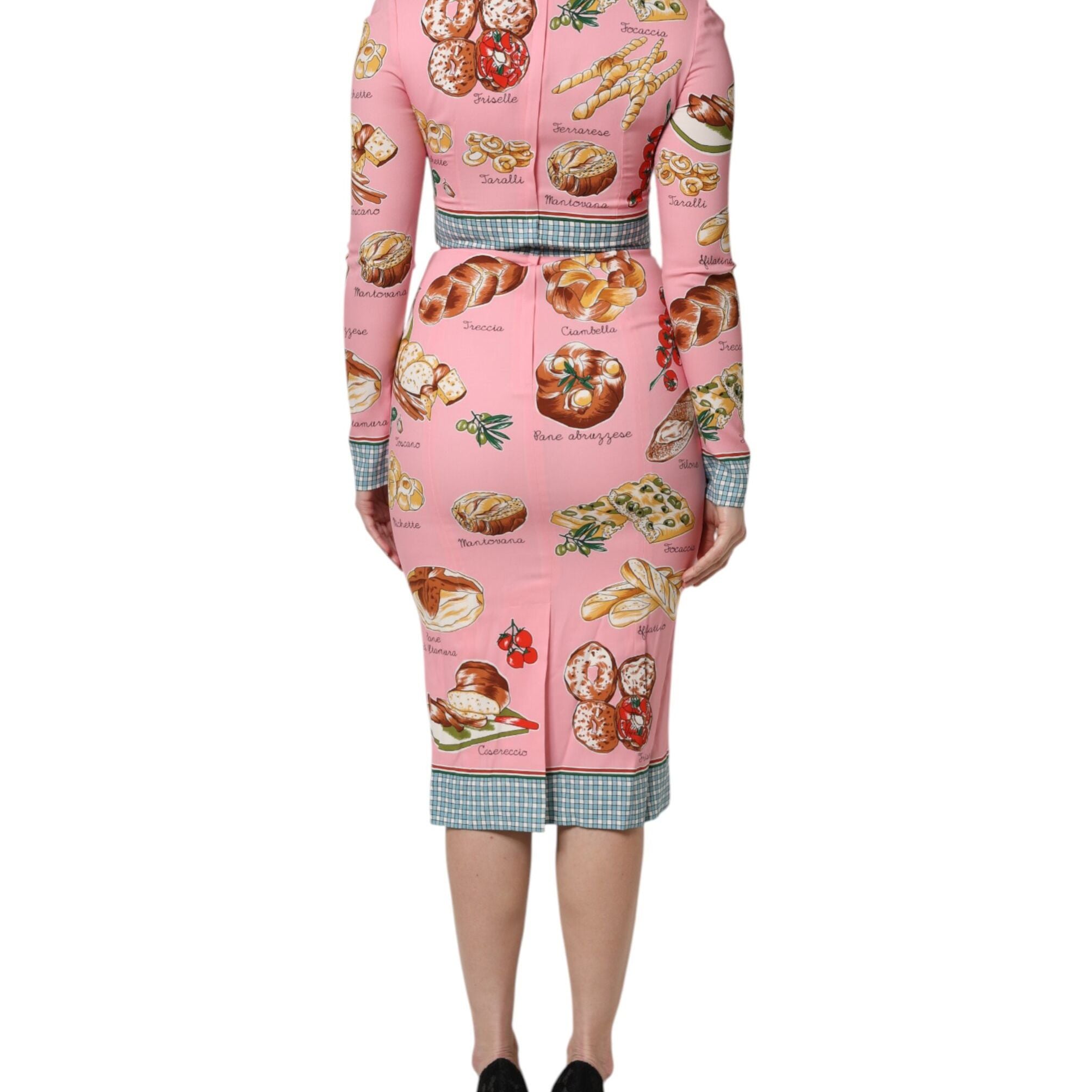 Dolce & Gabbana Pink Pastry Print Bodycon Sheath Midi Dress