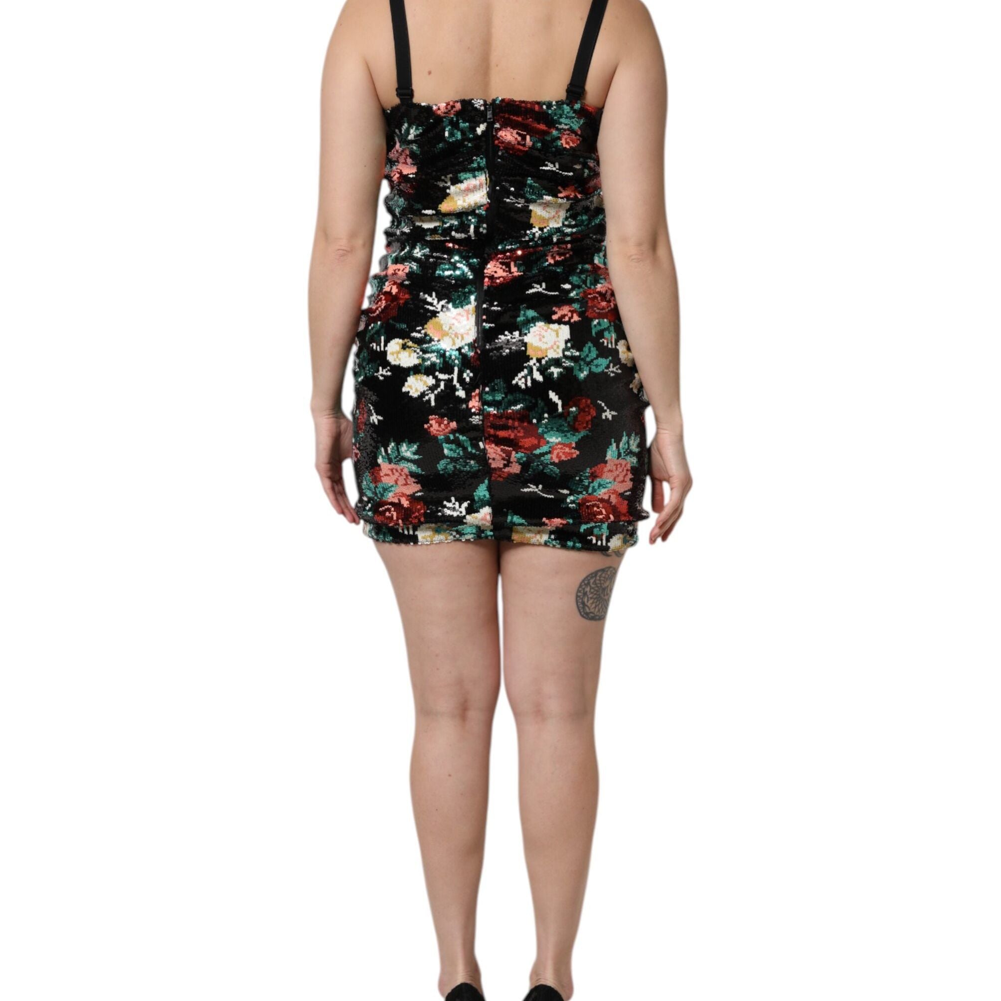 Dolce & Gabbana Black Floral Sequin Sleeveless Sheath Dress