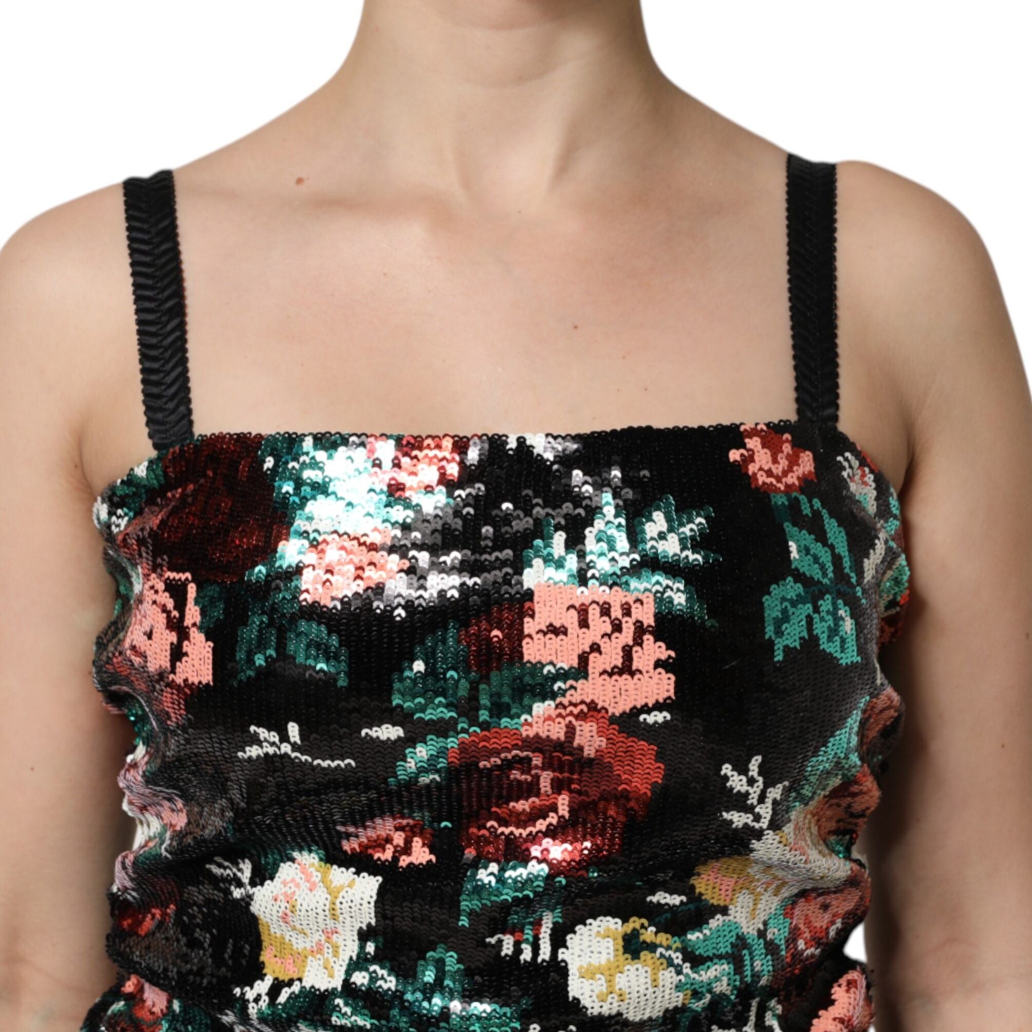 Dolce & Gabbana Black Floral Sequin Sleeveless Sheath Dress
