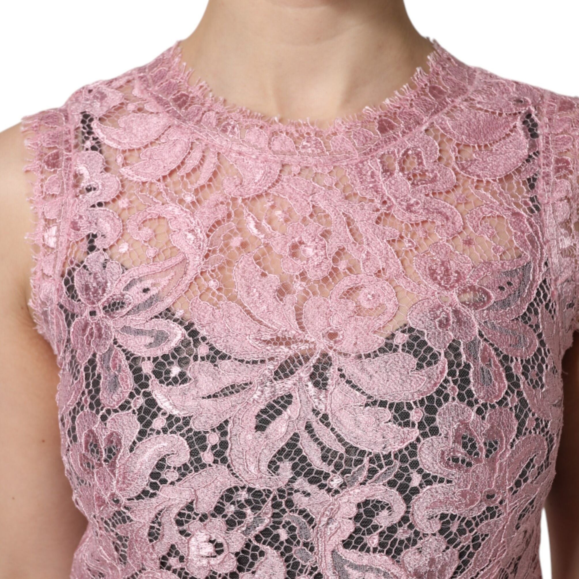 Dolce & Gabbana Pink Floral Lace Sleeveless Sheath Dress