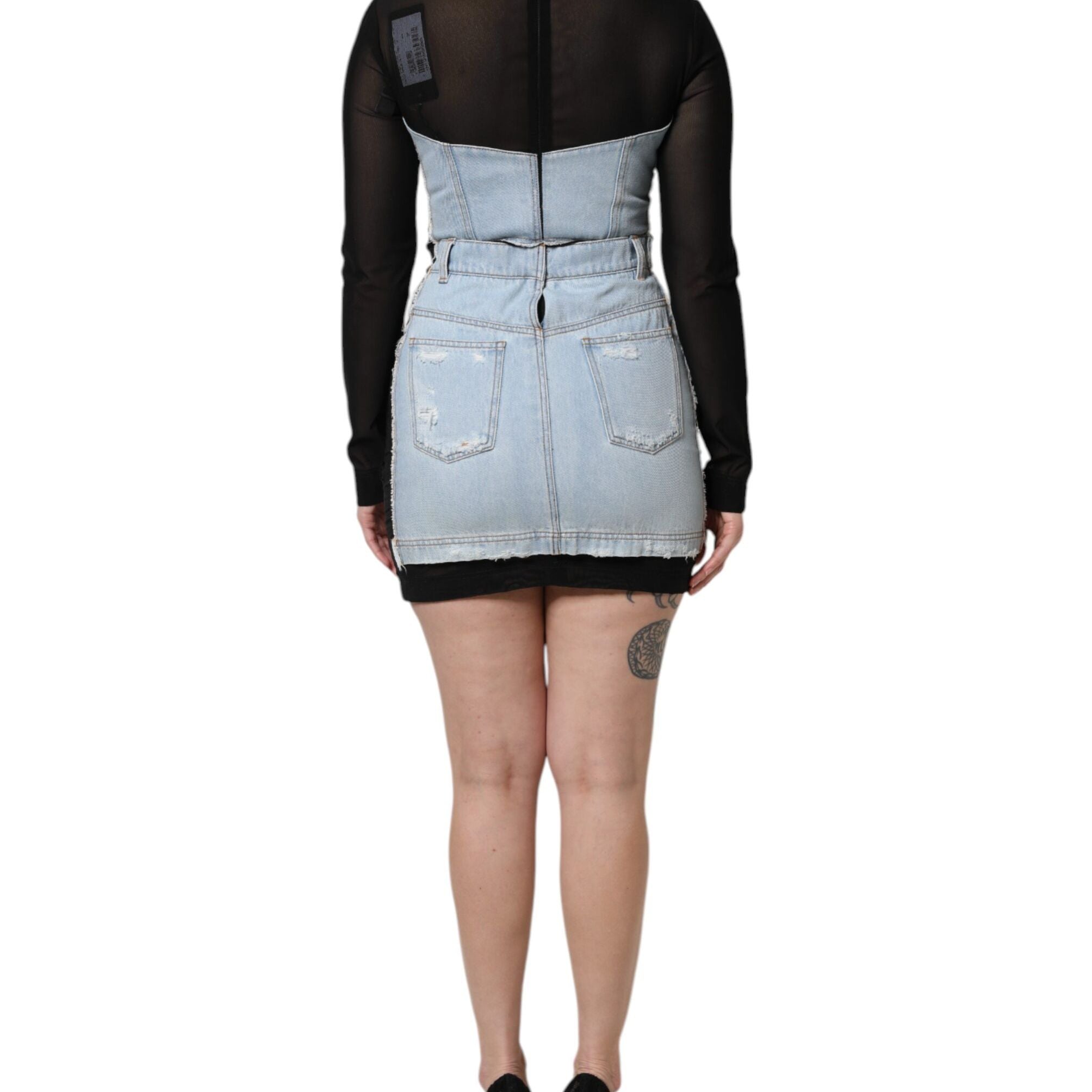 Dolce & Gabbana Black Blue Long Sleeves Denim Mini Dress