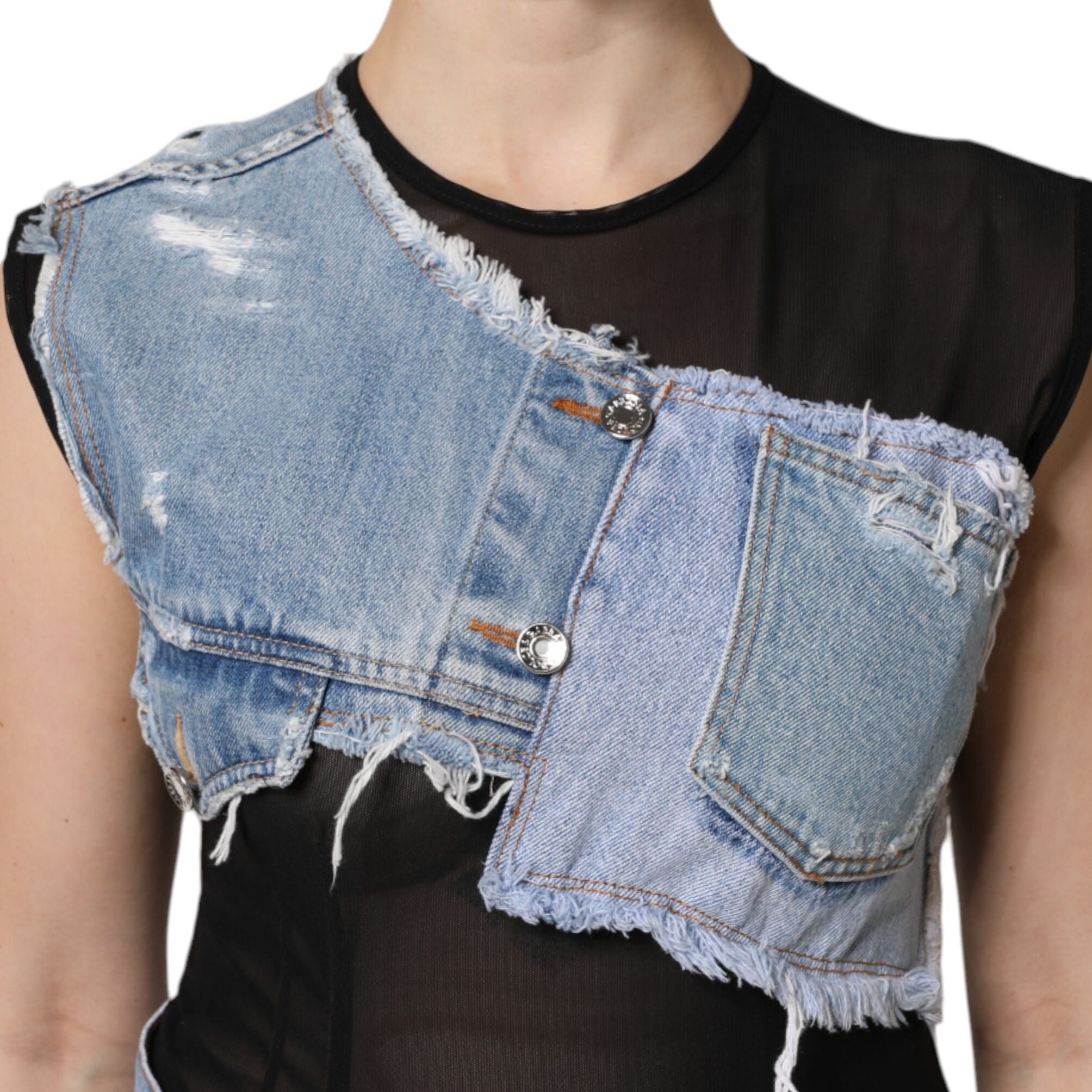 Dolce & Gabbana Black Blue Sleeveless Denim Mini Dress