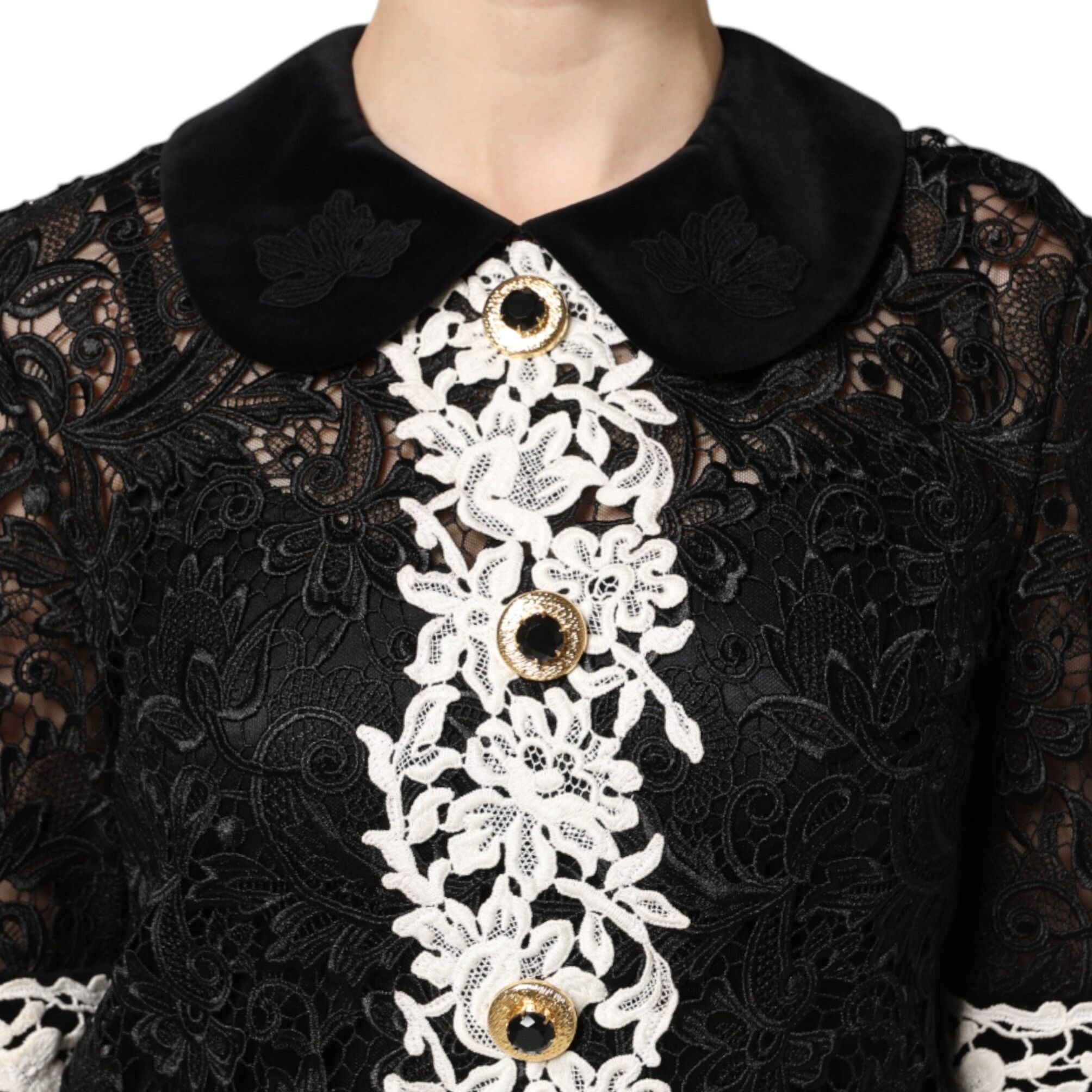 Dolce & Gabbana Black Floral Lace Embellished Mini Dress