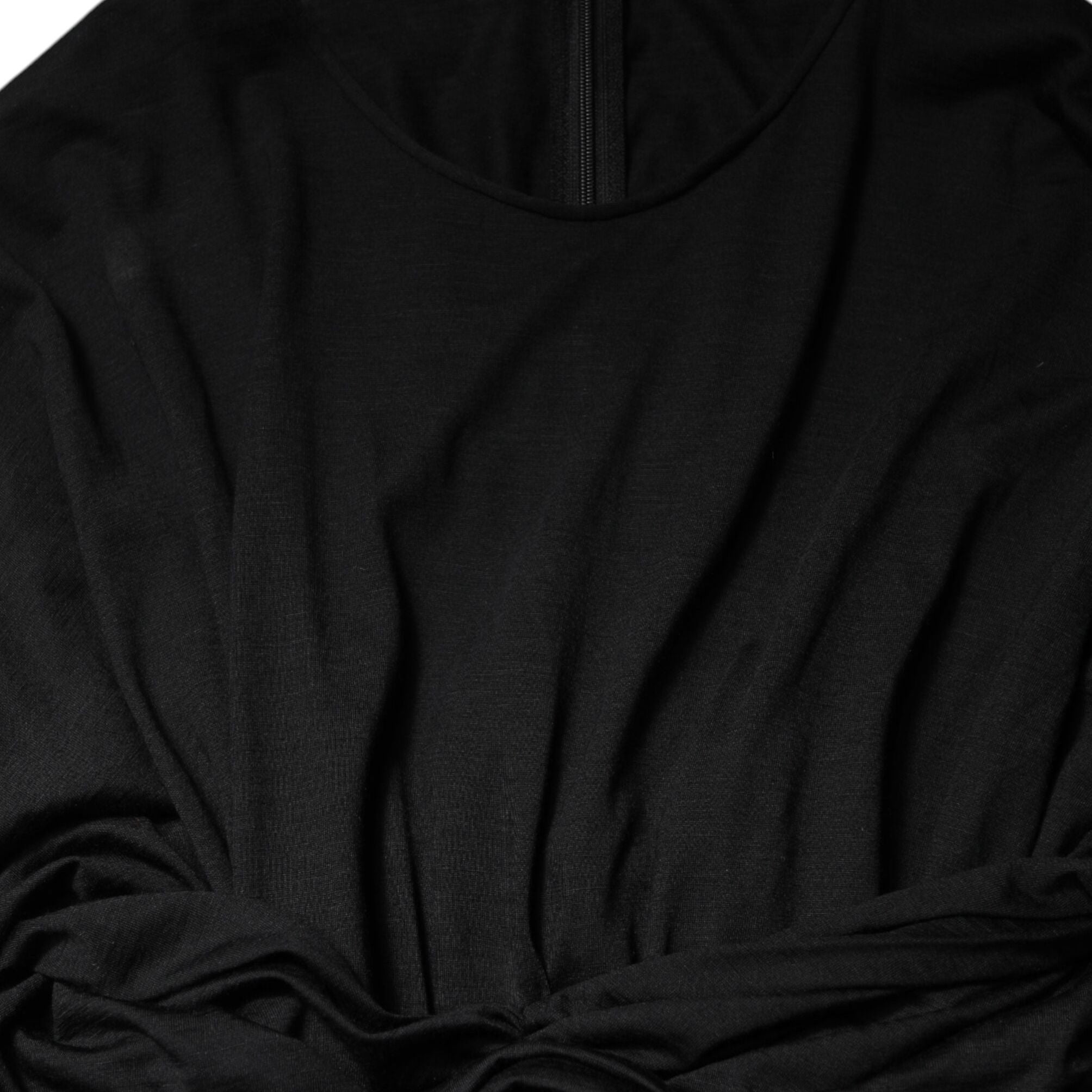 Dolce & Gabbana Black Wool Long Sleeves Sheath Midi Dress