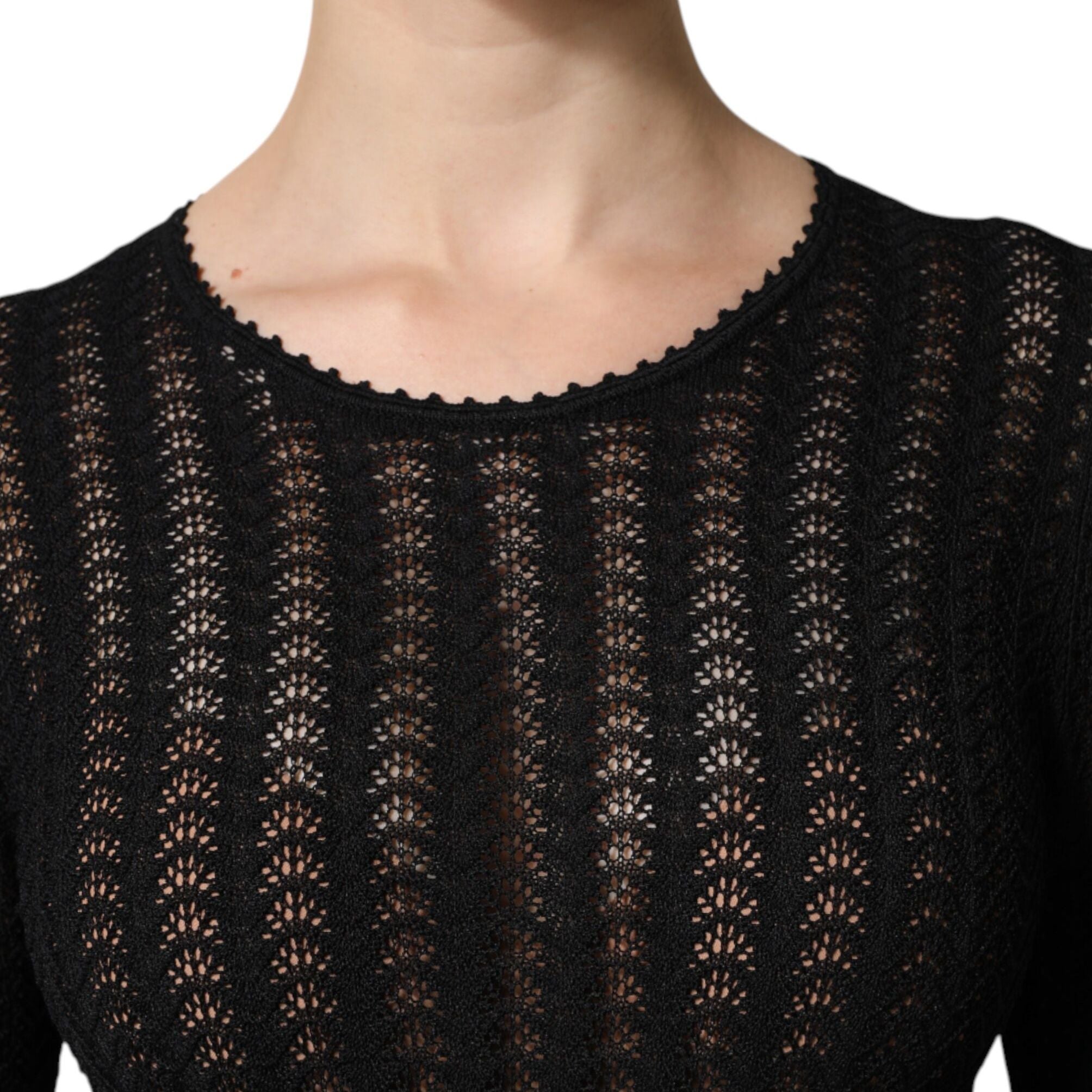 Dolce & Gabbana Black Cashmere Long Sleeves A-line Midi Dress