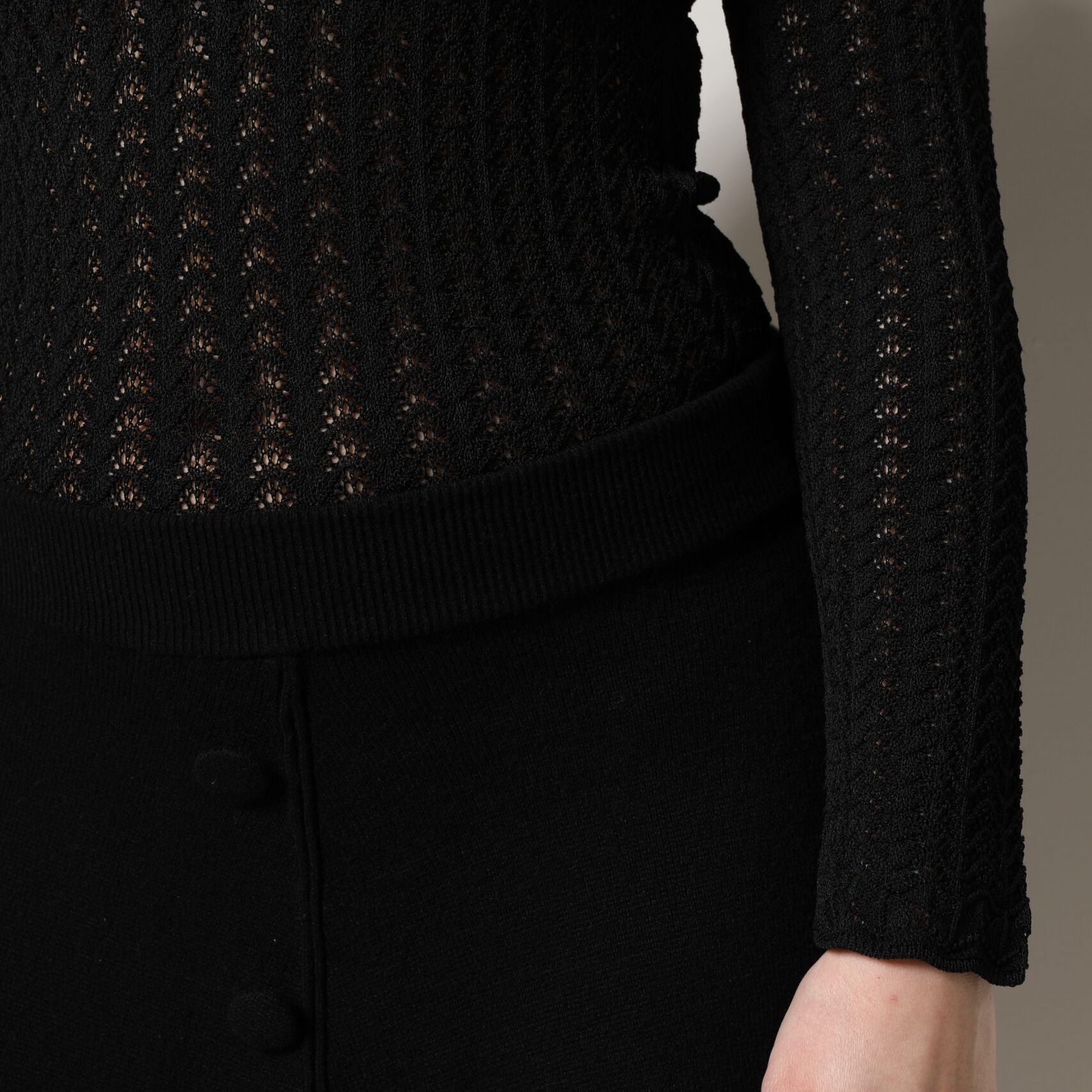 Dolce & Gabbana Black Cashmere Long Sleeves A-line Midi Dress