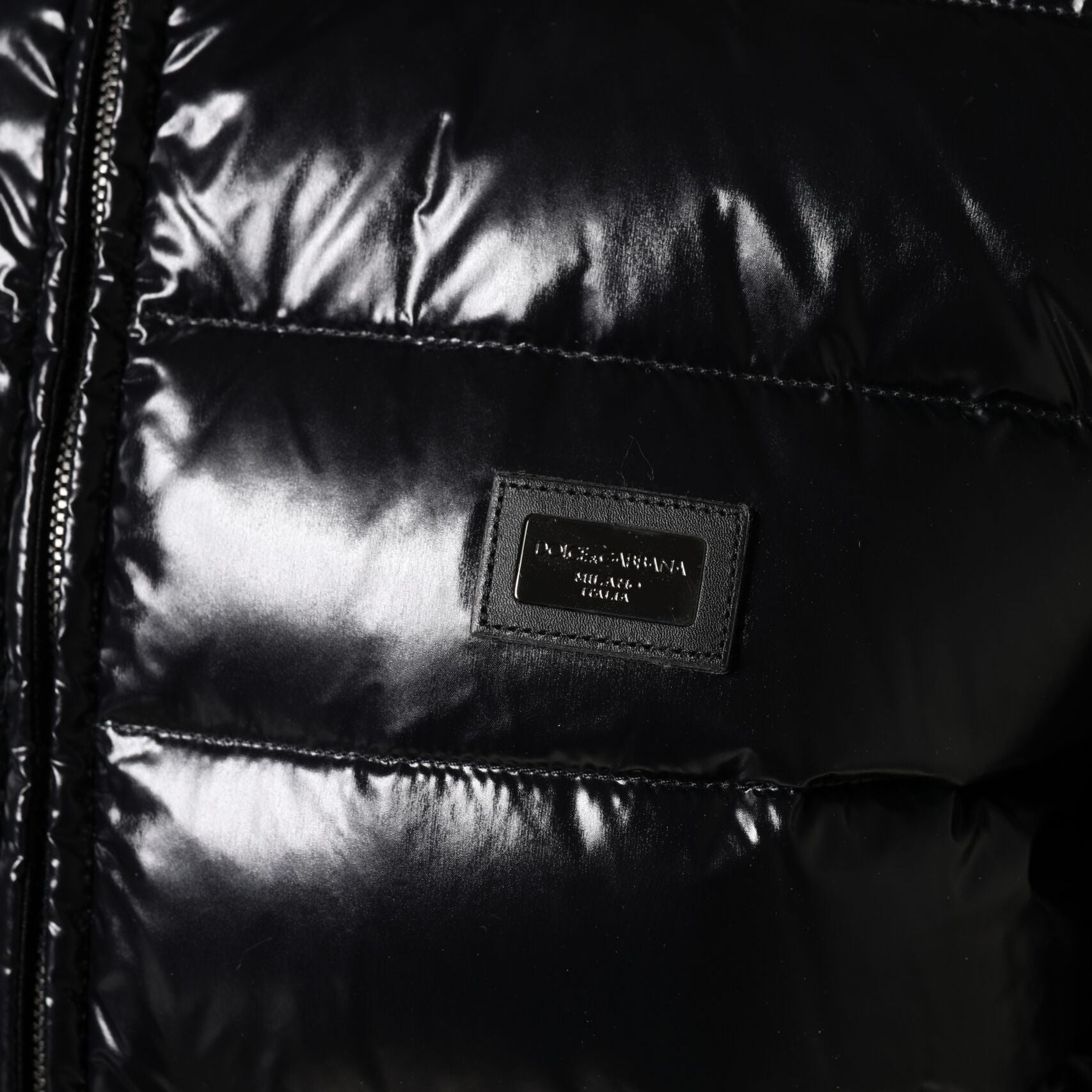 Dolce & Gabbana Black Logo Plaque Full Zip Puffer Jacket