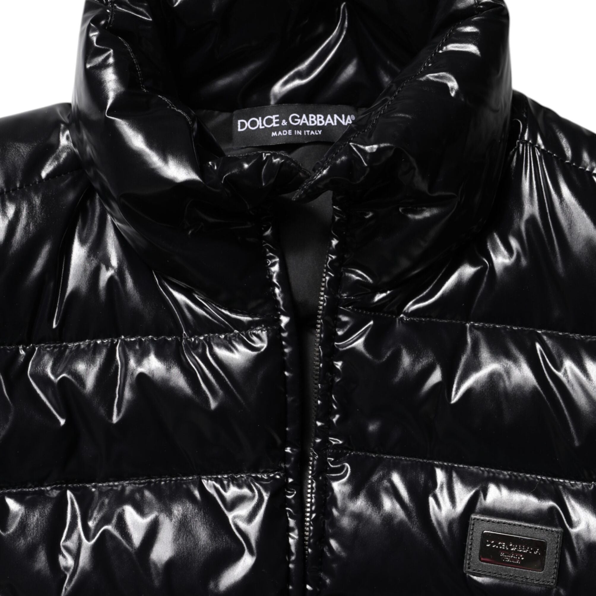 Dolce & Gabbana Black Logo Plaque Full Zip Puffer Jacket
