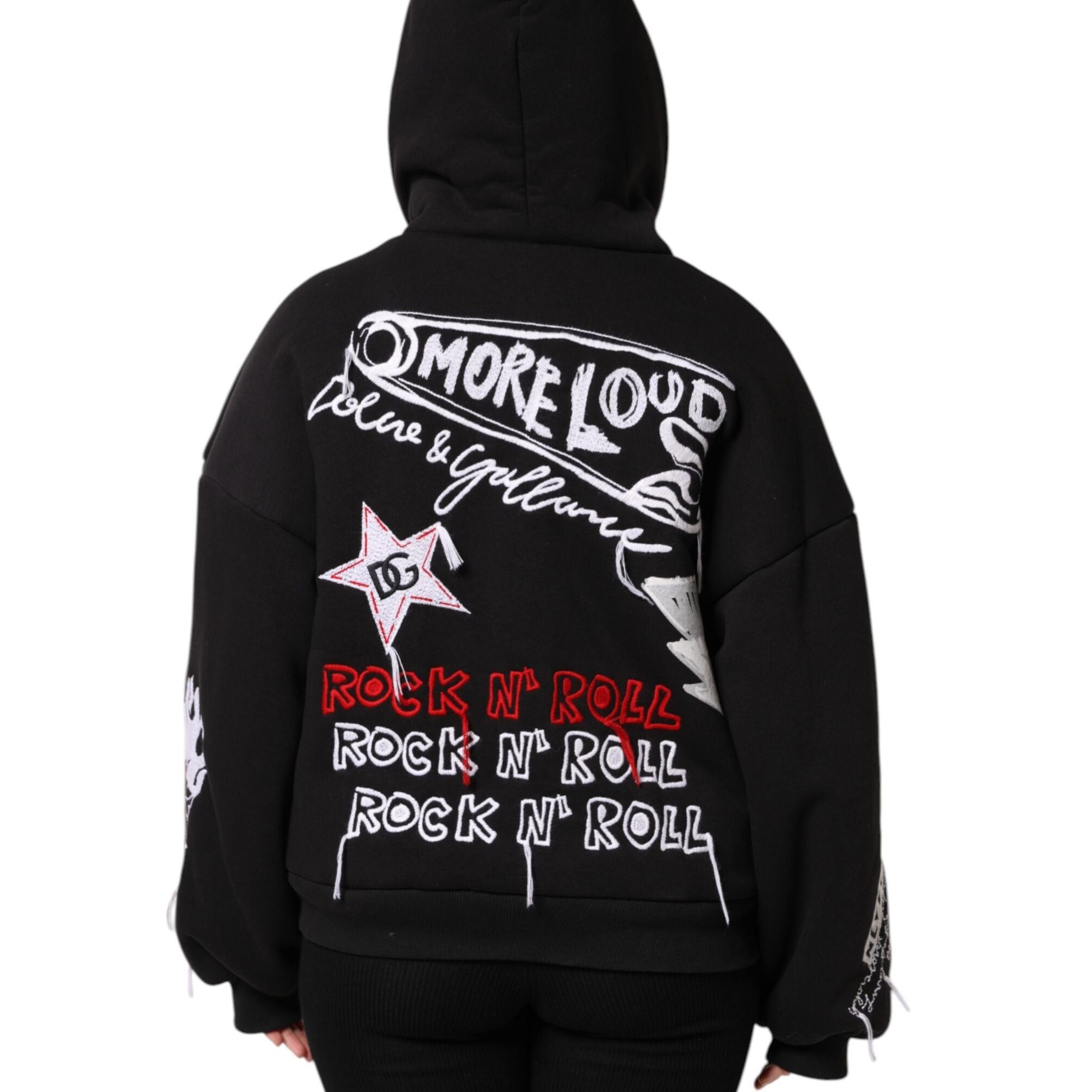 Dolce & Gabbana Black Embroidered Full Zip Hooded Jacket