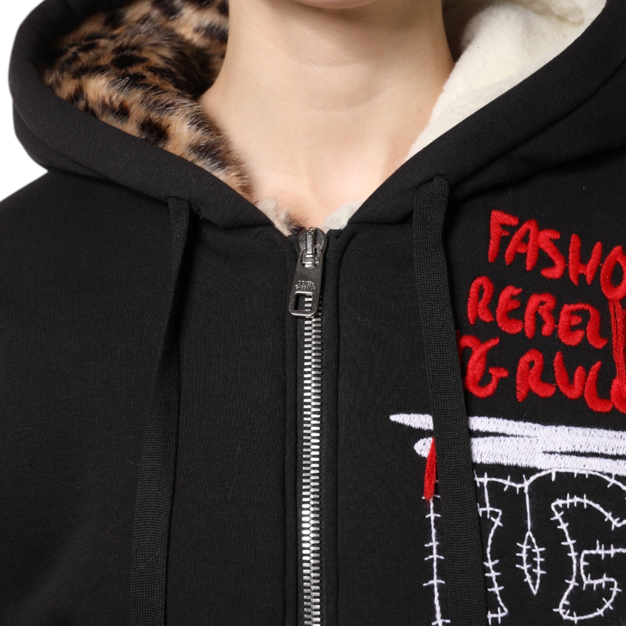 Dolce & Gabbana Black Embroidered Full Zip Hooded Jacket