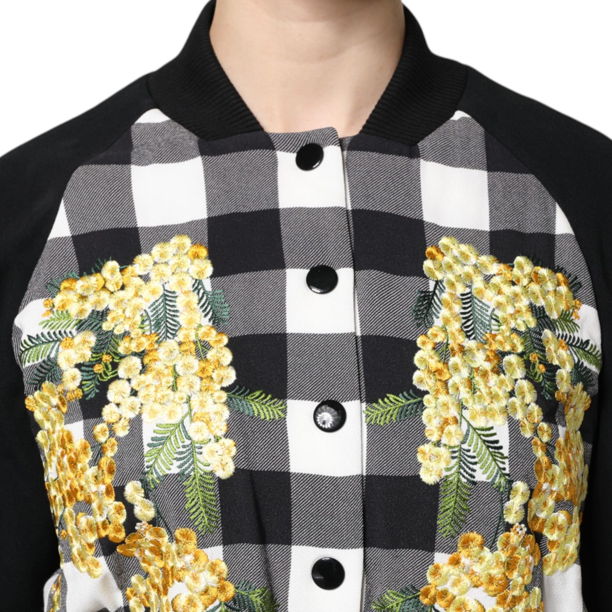 Dolce & Gabbana Black White Check Floral Button Down Jacket