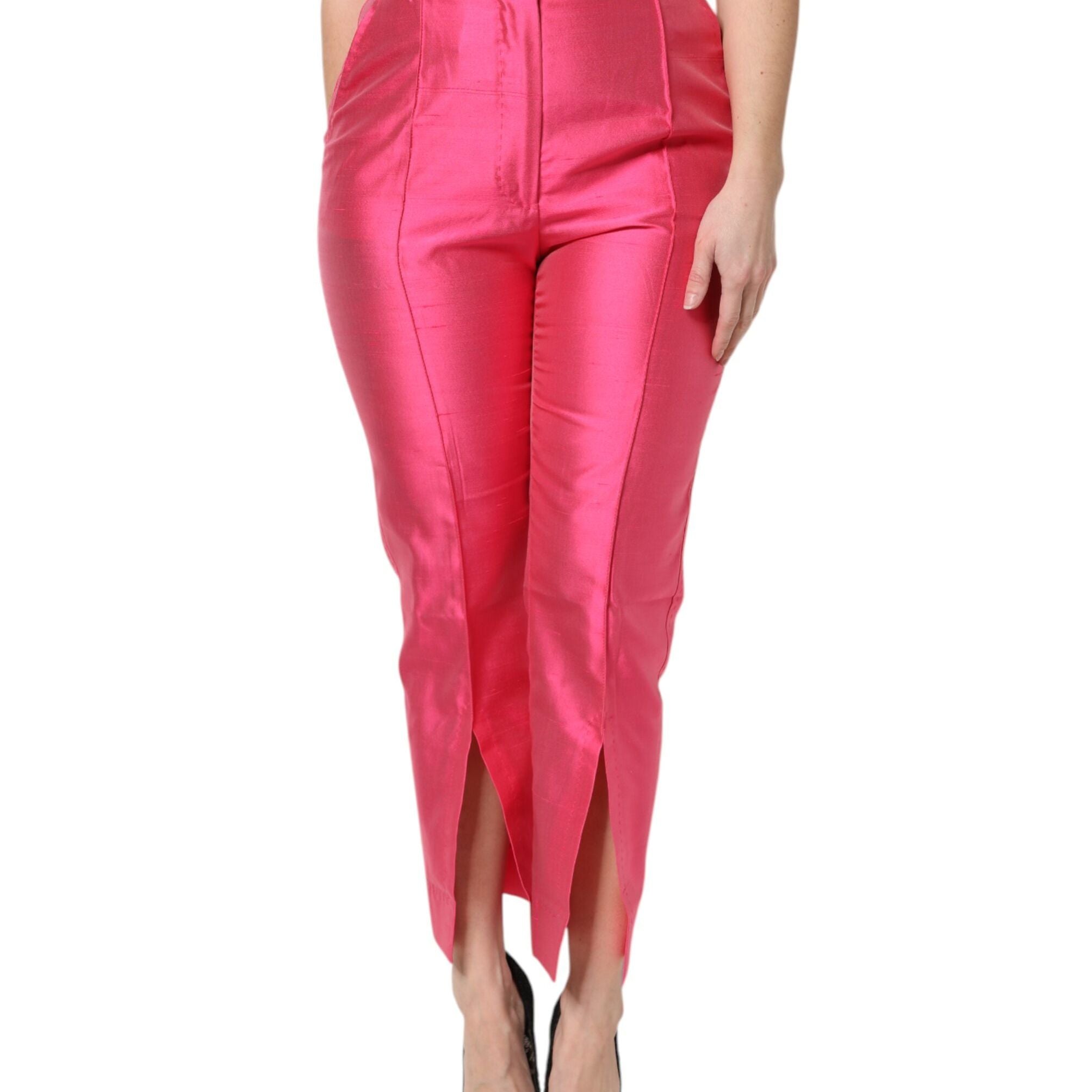 Dolce & Gabbana Pink Silk High Waist Tapered Pants